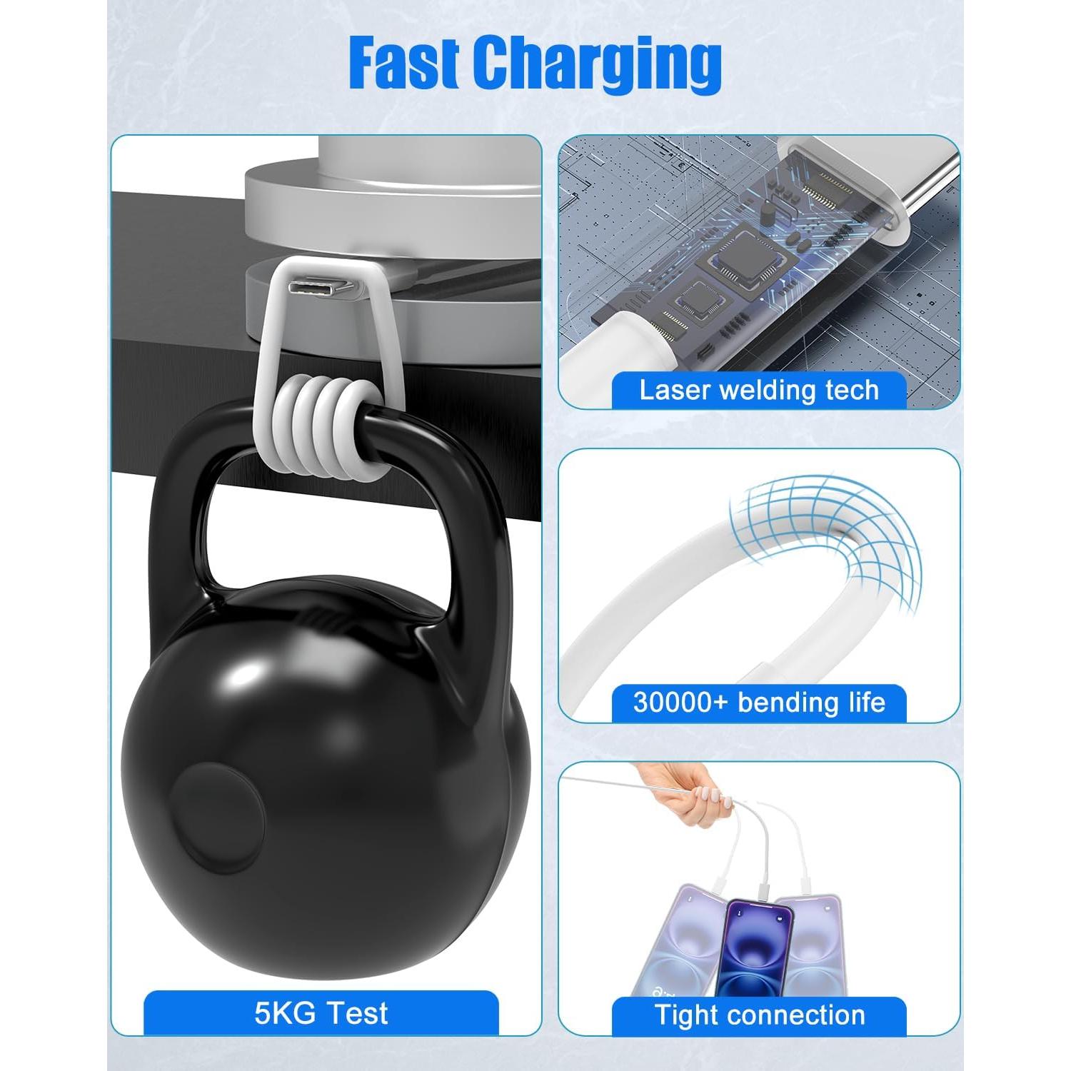 Paquete de 10 Cables USB C QZVOO Carga Rápida 60W 1m a 3m