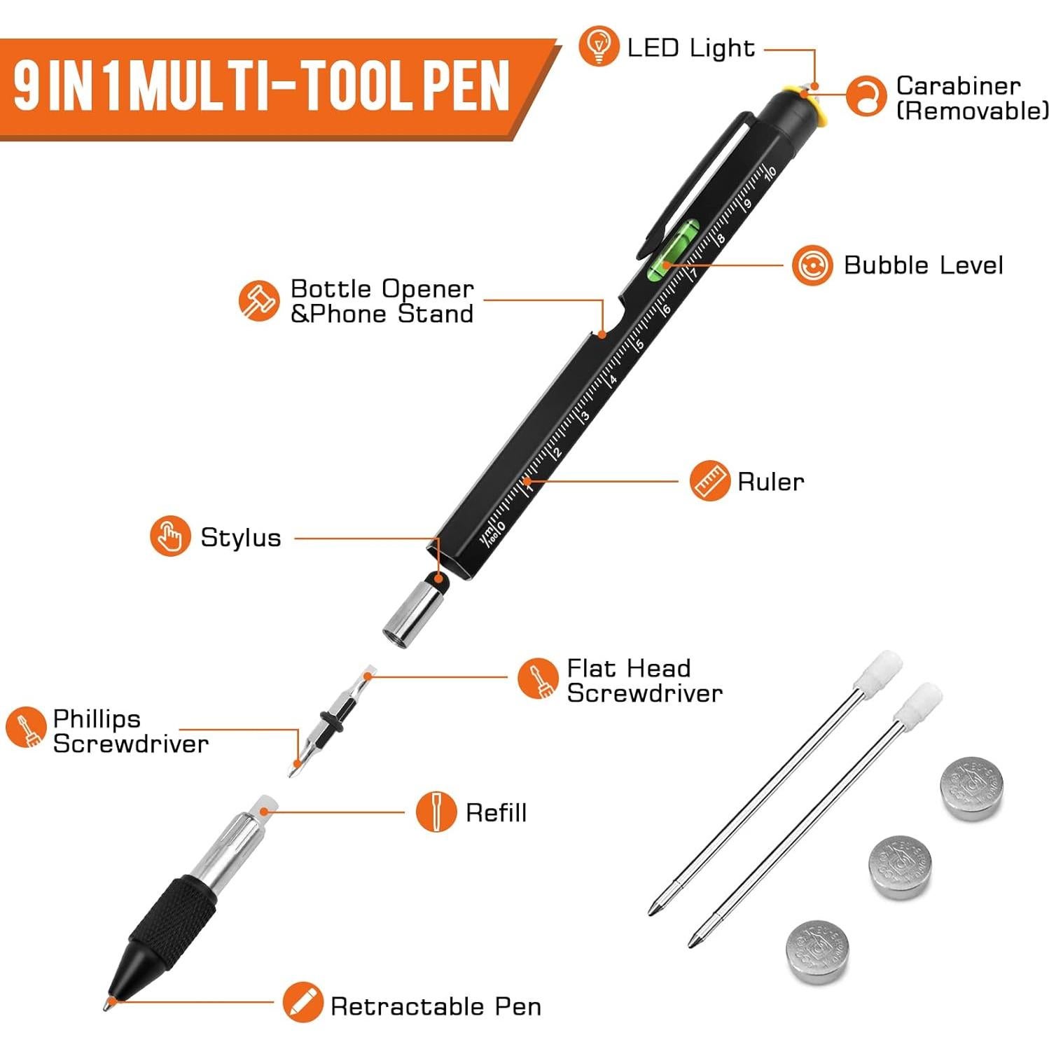 Bolígrafo Multiherramienta 9 en 1 SAPGIF Negro