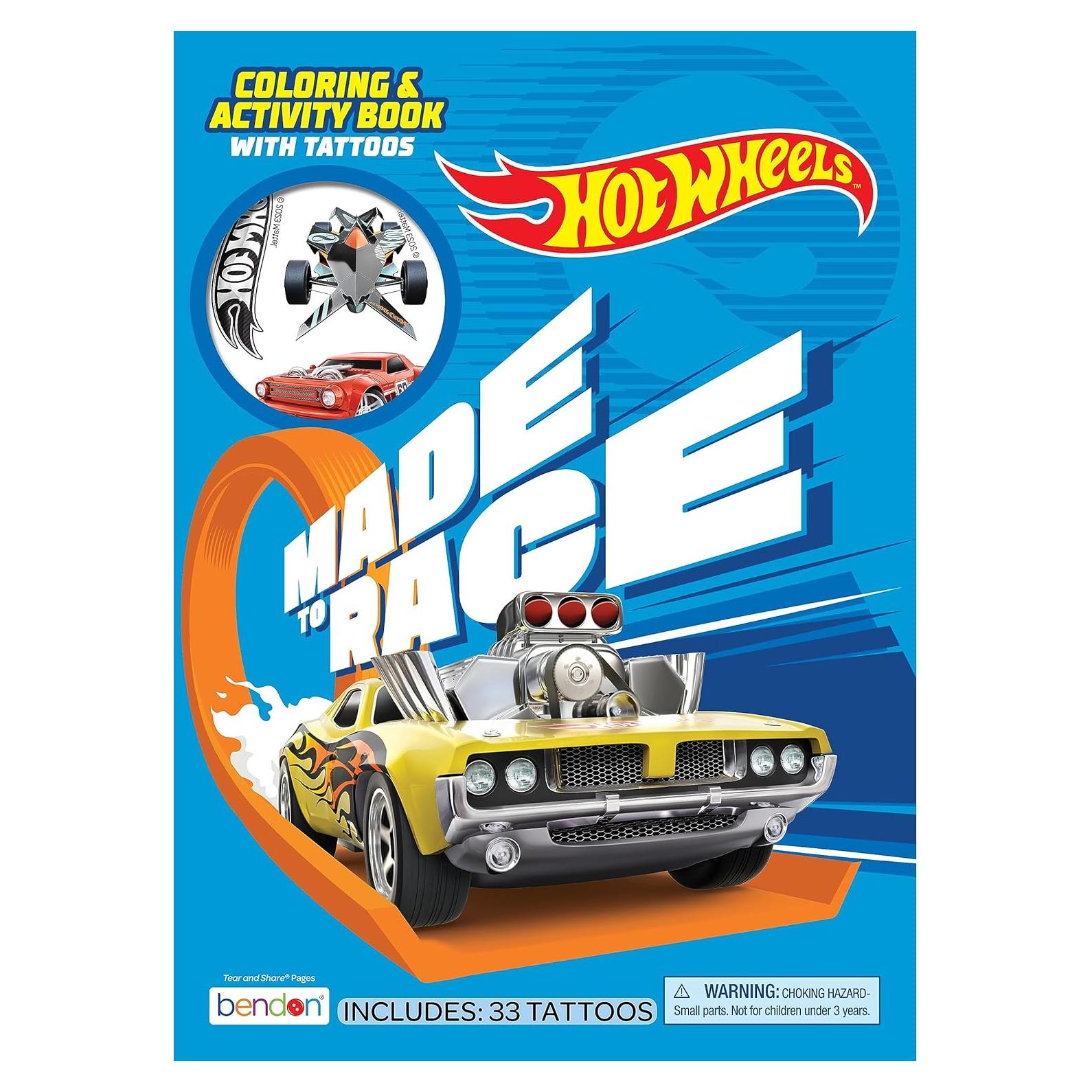 Libro de Colorear Hot Wheels Bendon 48 Páginas con Tatuajes