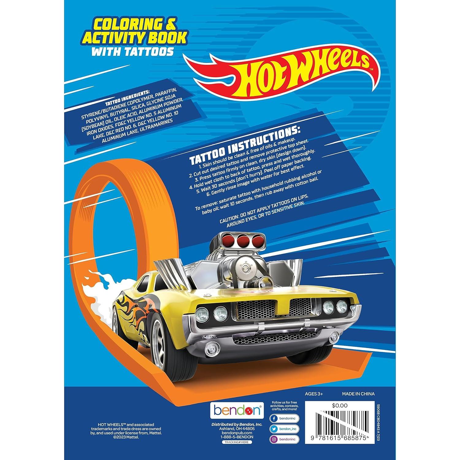 Libro de Colorear Hot Wheels Bendon 48 Páginas con Tatuajes