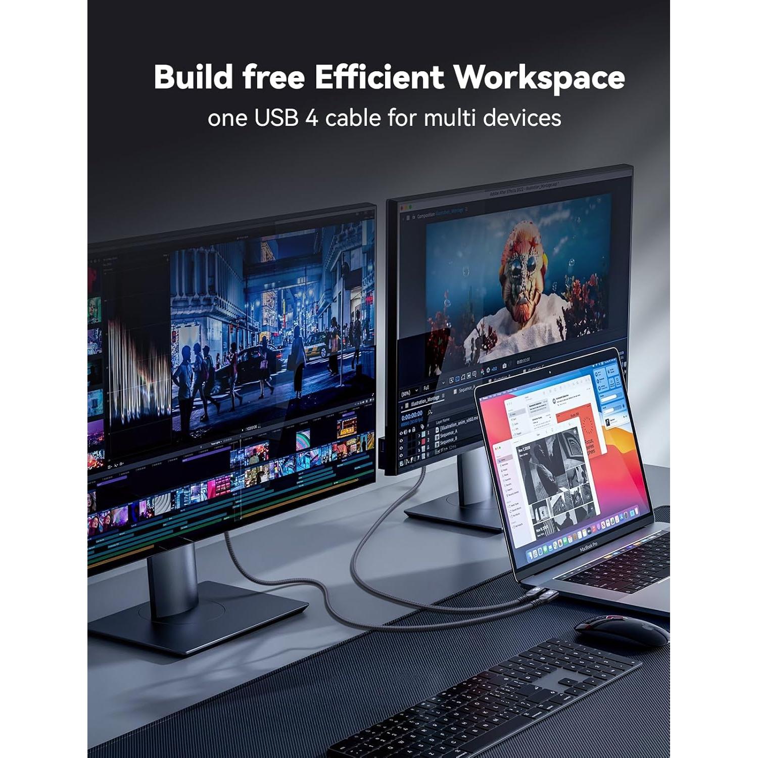 Cable USB 4 Thunderbolt 4 1m 80Gbps Carga Rápida 240W