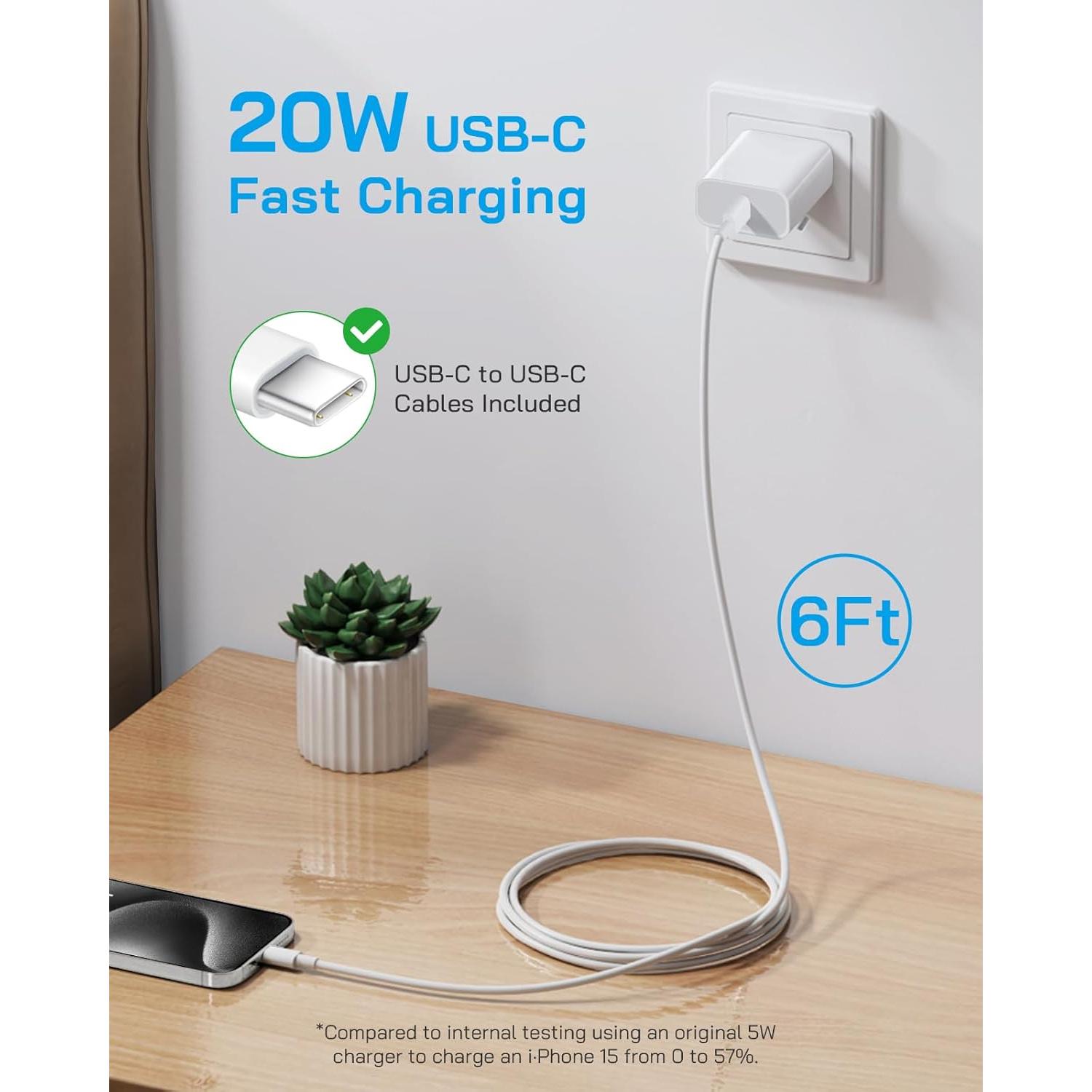 Paquete de 3 Cargadores Rápidos USB C 20W para iPhone 16/15