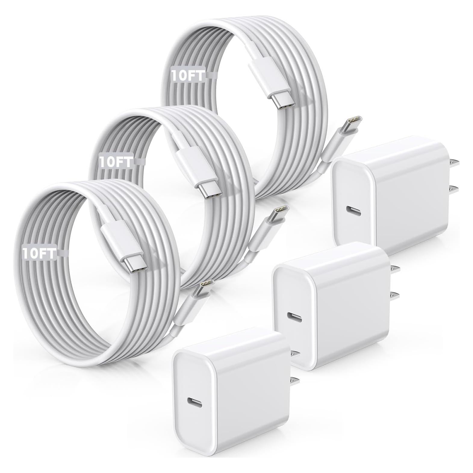 Cargador Rápido USB-C 20W + Cable 10FT para iPhone 16/15