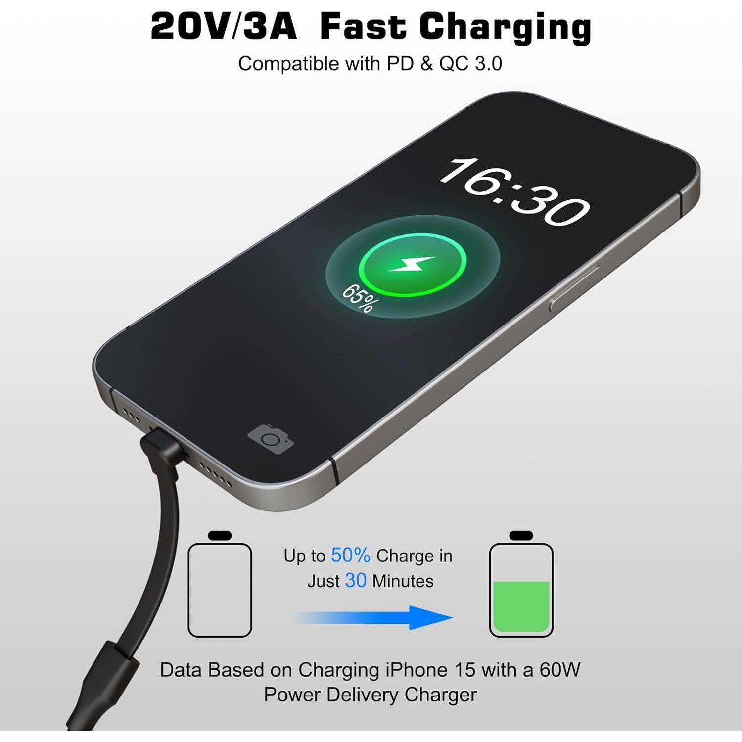 Cable USB C a USB C 1.83m 60W DbillionDa Ángulo Recto