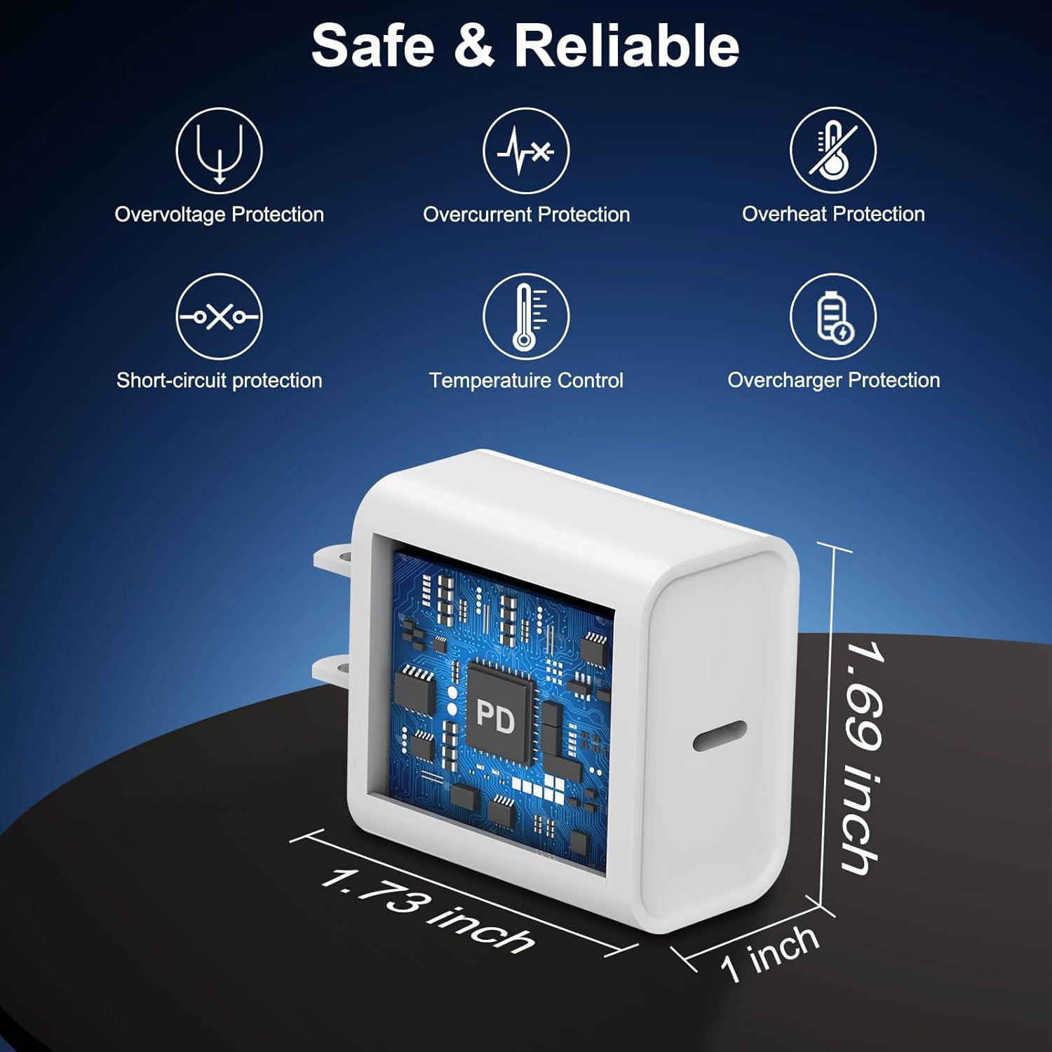 Cargador Rápido USB C 20W para iPhone 16/15 - Paquete de 3