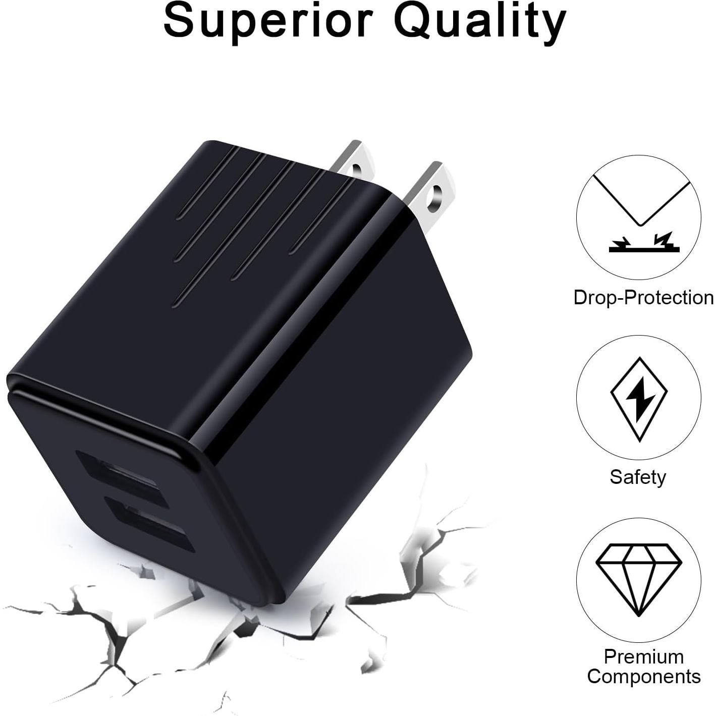 Cargador de Pared USB Tipo C Rápido 2-Pack 6ft para Samsung y Google