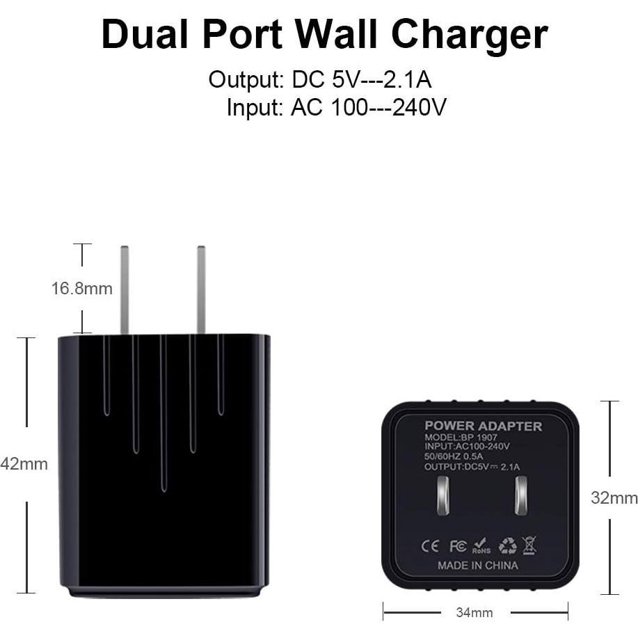 Cargador de Pared USB Tipo C Rápido 2-Pack 6ft para Samsung y Google