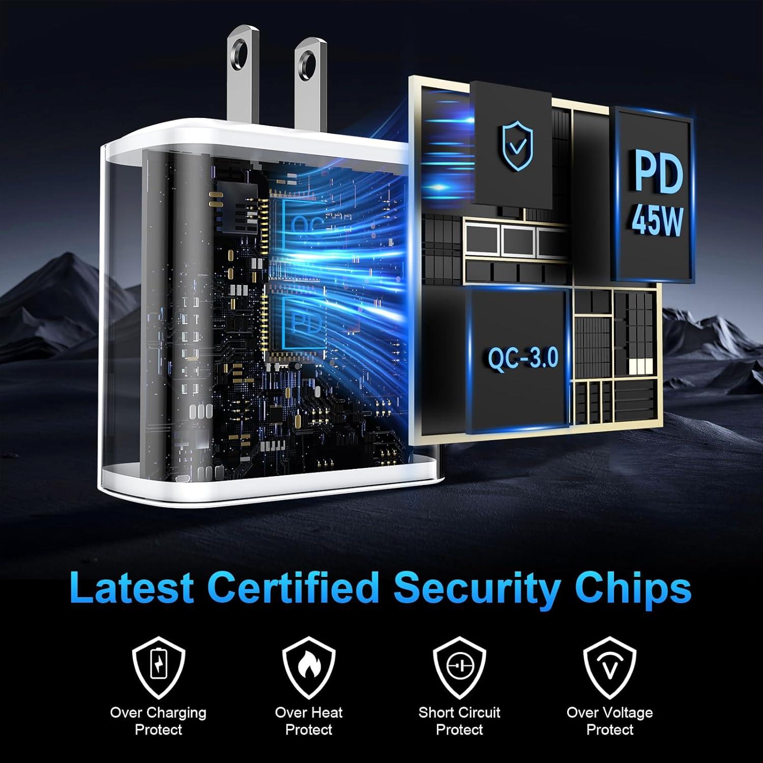 Cargador Rápido 45W para iPhone 16 Pro Max + Cable 10FT