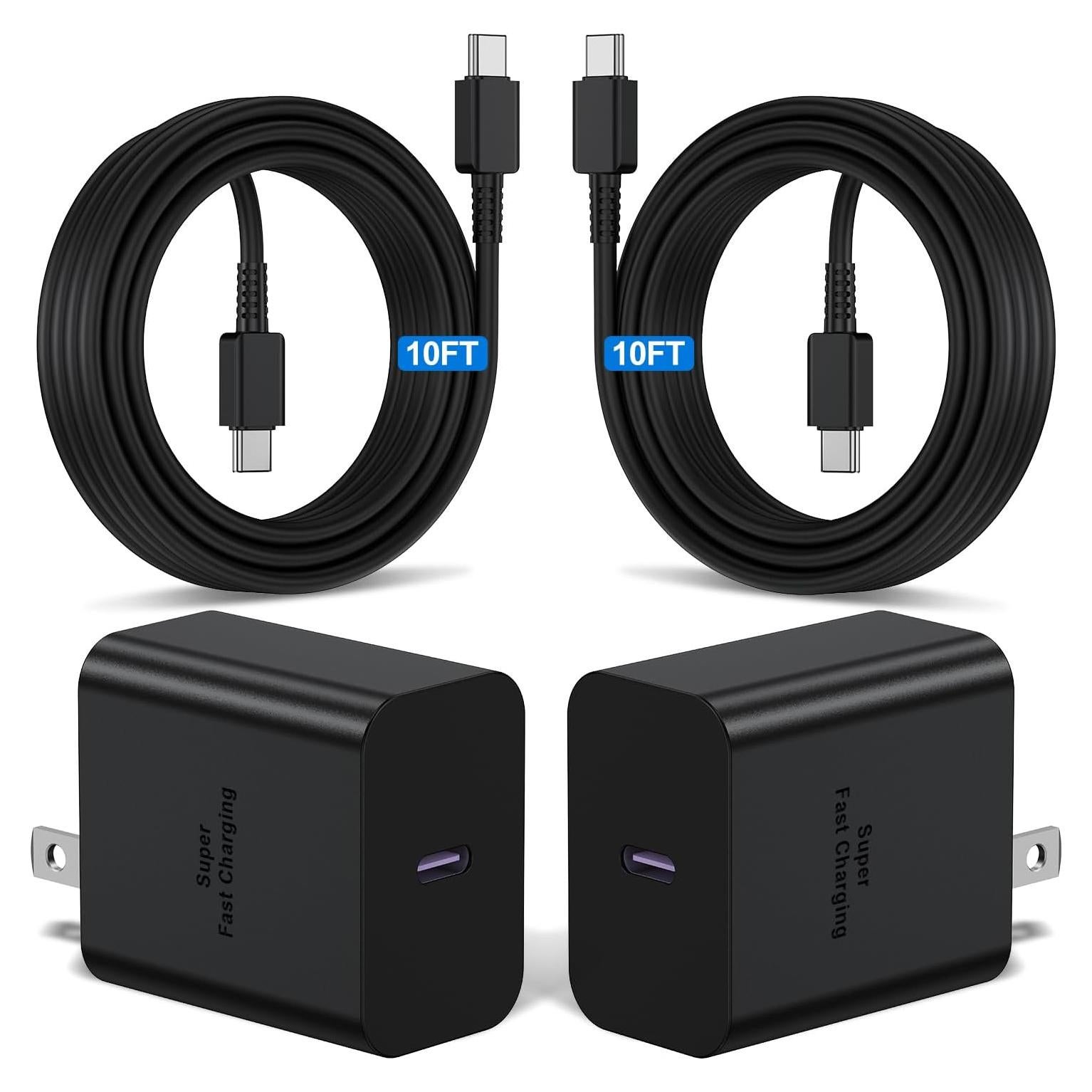 Cargador Rápido 45W Tipo C + 2 Cables 3m para Samsung