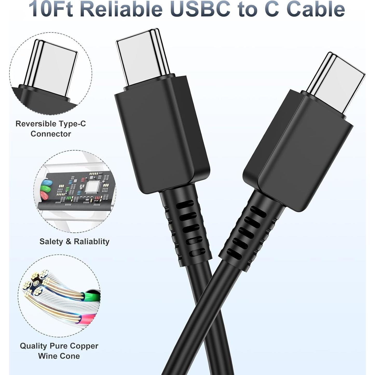 Cargador Rápido 45W Tipo C + 2 Cables 3m para Samsung