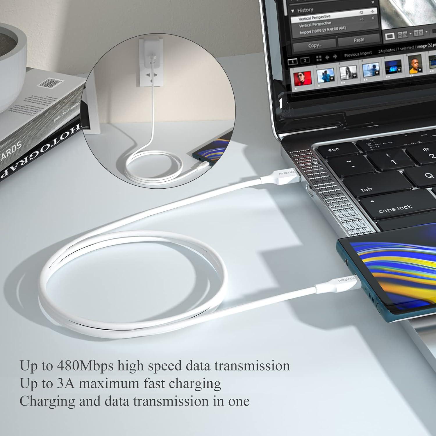 Cable USB a USB C Truntau 1m Carga Rápida 3A Blanco