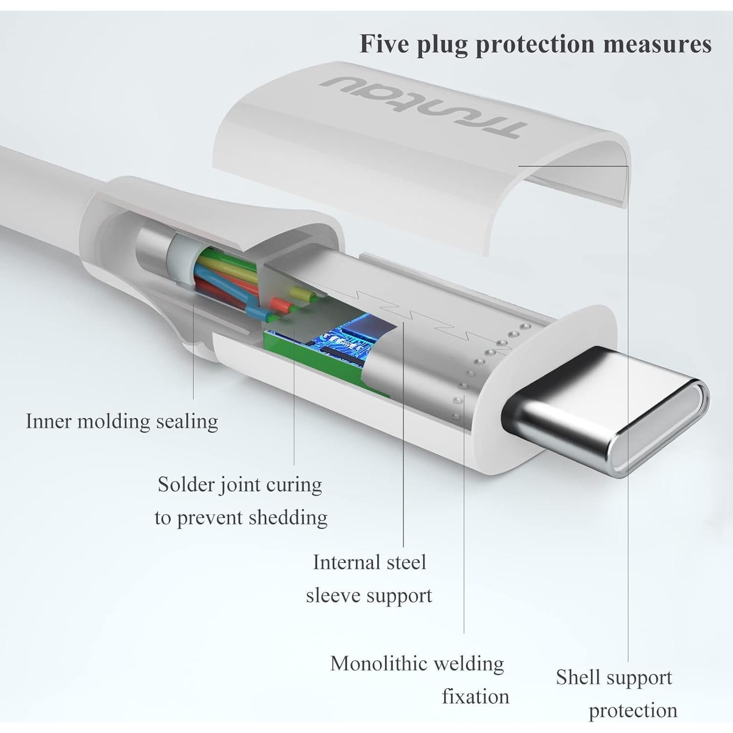 Cable USB a USB C Truntau 1m Carga Rápida 3A Blanco