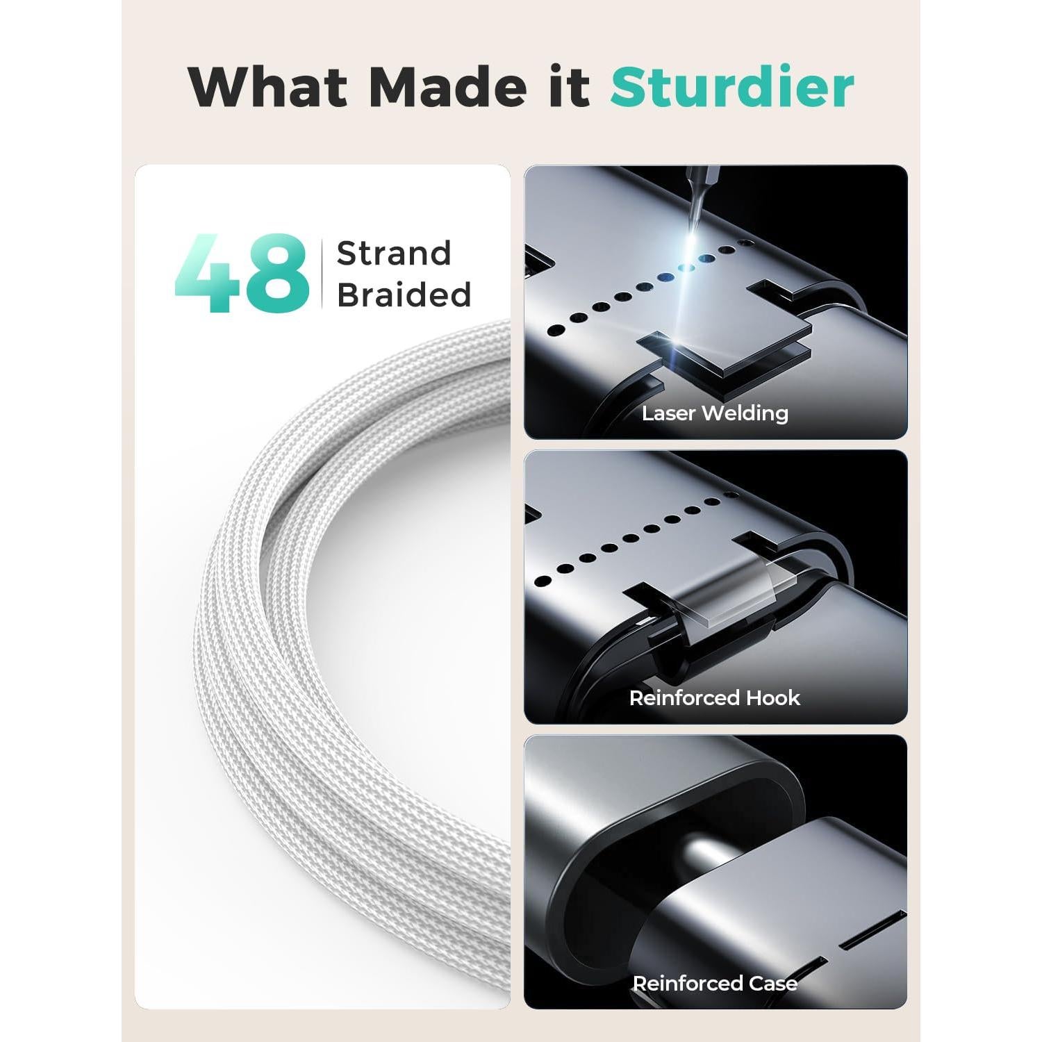 Cable USB C 3 en 2 Amasuki 1.22m Carga Rápida Reloj y Teléfono