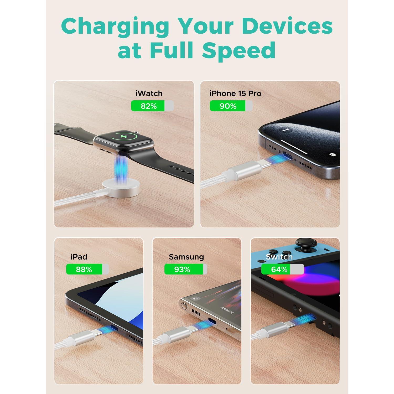 Cable USB C 3 en 2 Amasuki 1.22m Carga Rápida Reloj y Teléfono