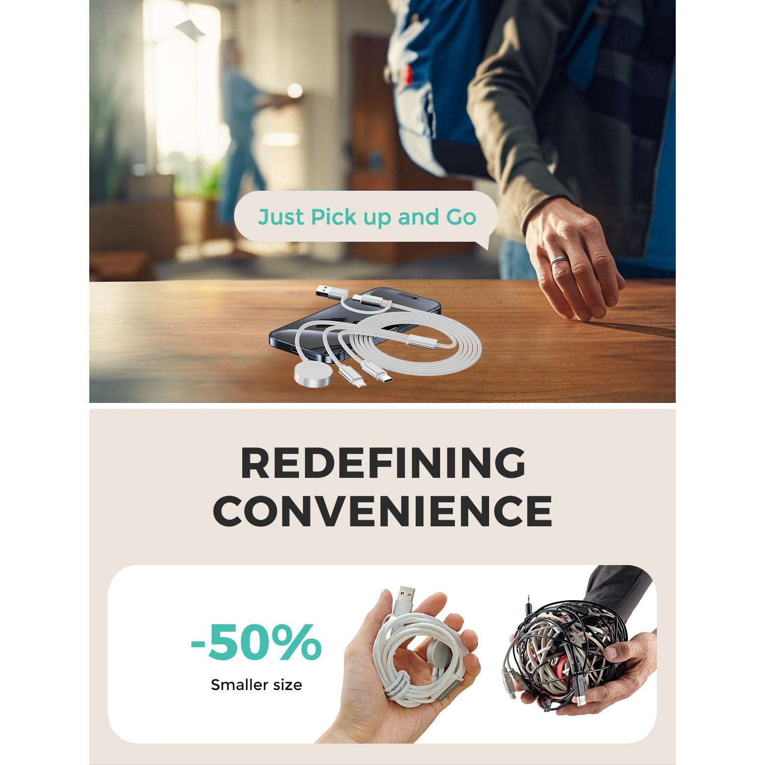 Cable USB C 3 en 2 Amasuki 1.22m Carga Rápida Reloj y Teléfono