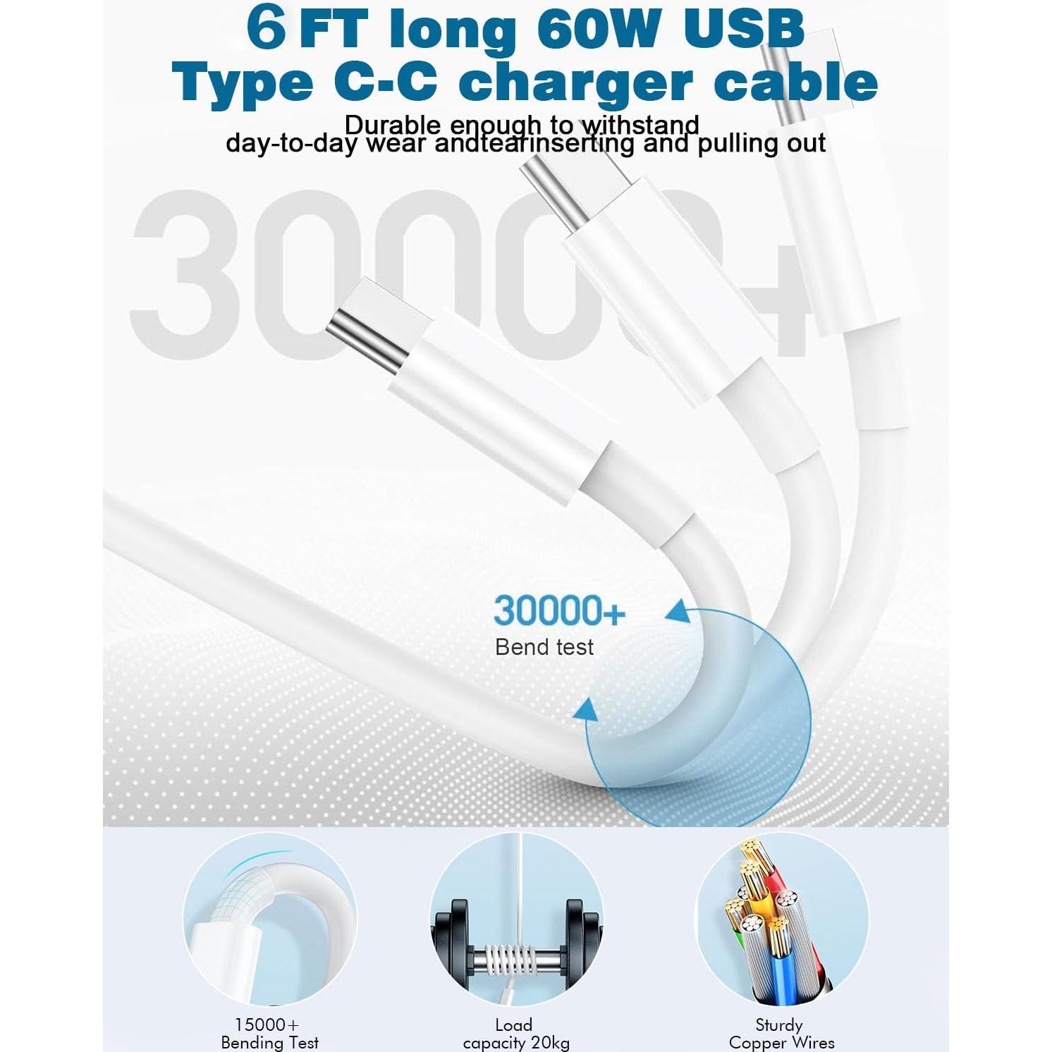 Cargador Rápido USB C 20W Apple para iPhone 16/15 + 2 Cables 6FT