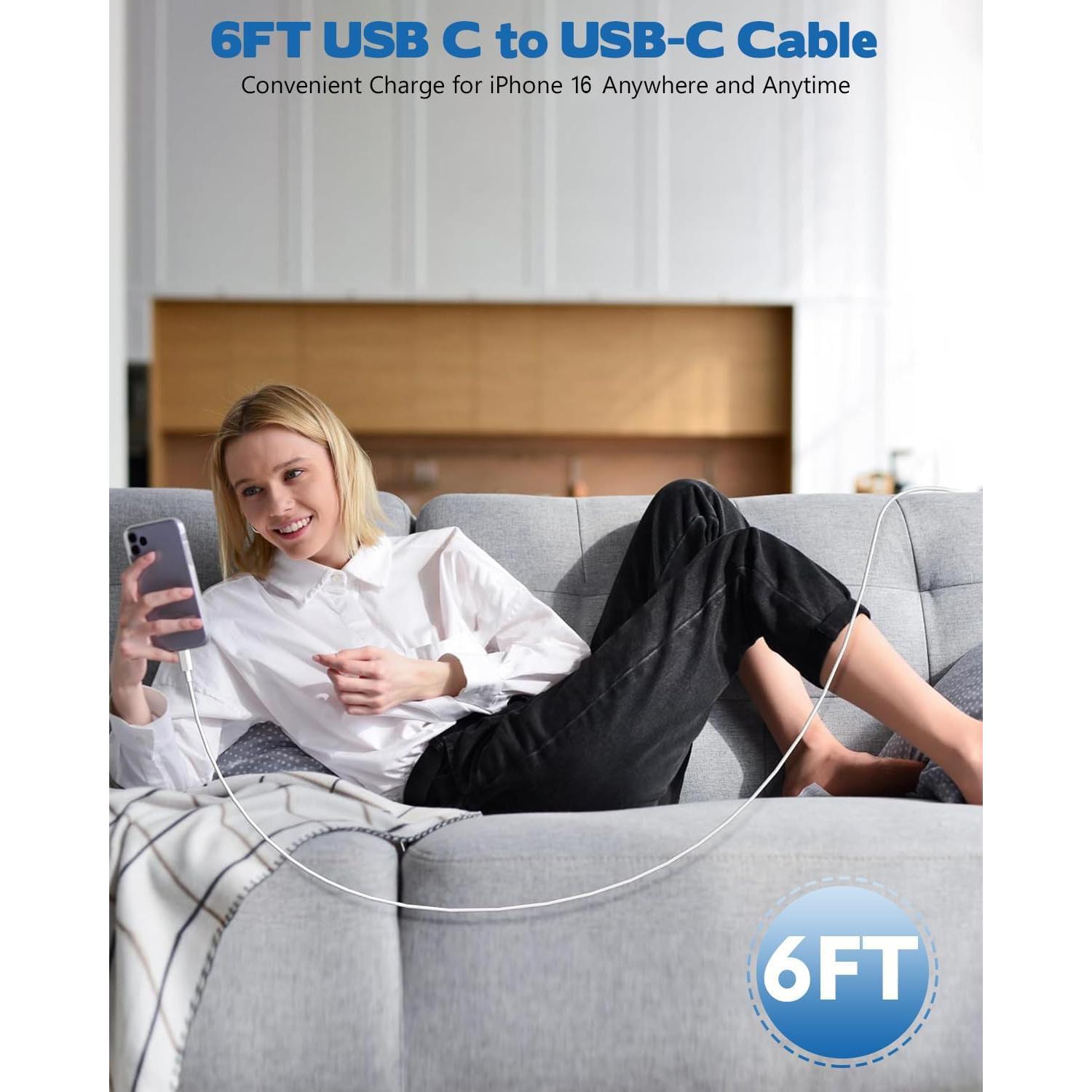 Cargador Rápido USB C 20W Apple para iPhone 16/15 + 2 Cables 6FT