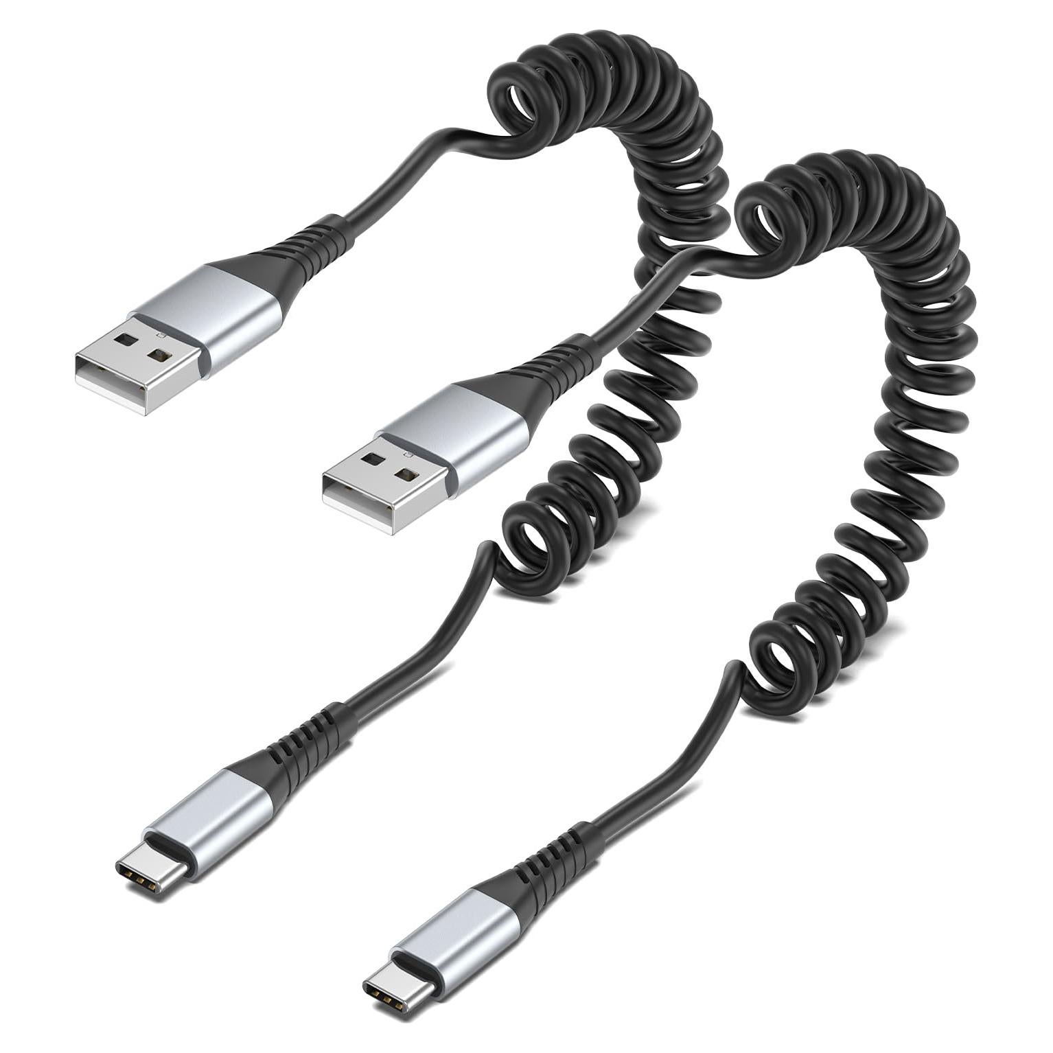 Cable USB C Enrollado PEAKLIFT - 2 Unidades, 30-60 cm