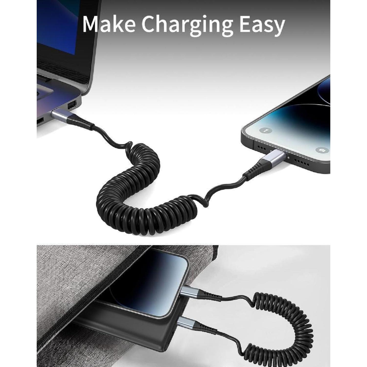 Cable USB C Enrollado PEAKLIFT - 2 Unidades, 30-60 cm