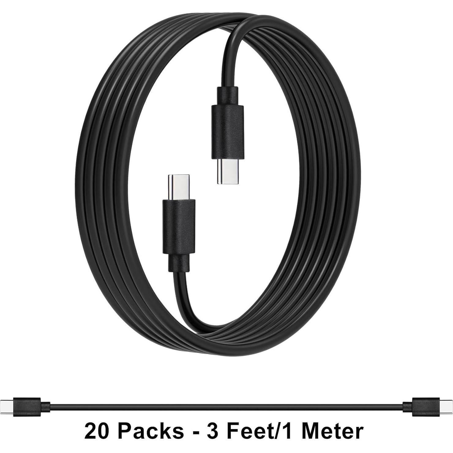 20 Cables de Carga Rápida USB-C Weishan 1m 48W Negro