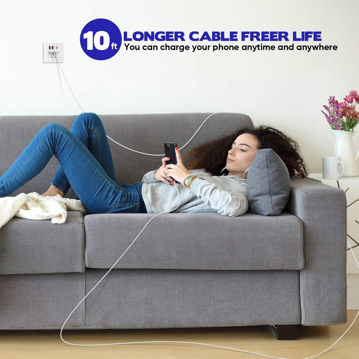 Cargador Rápido 40W 4 Puertos USB-C y A + 2 Cables 10 pies