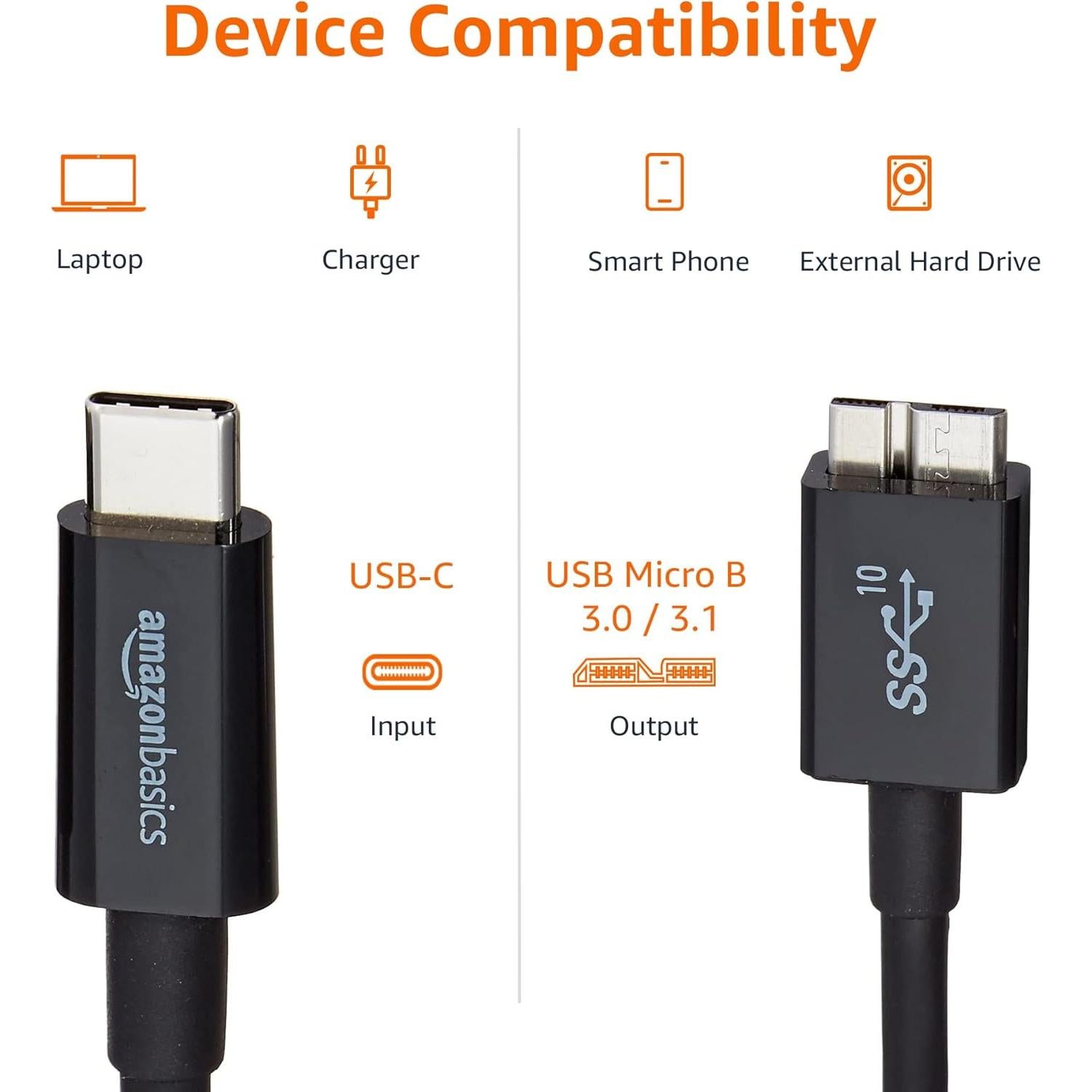 Cable de carga rápida USB-C a Micro USB 3.1 Gen 2 Amazon Basics 0.9m