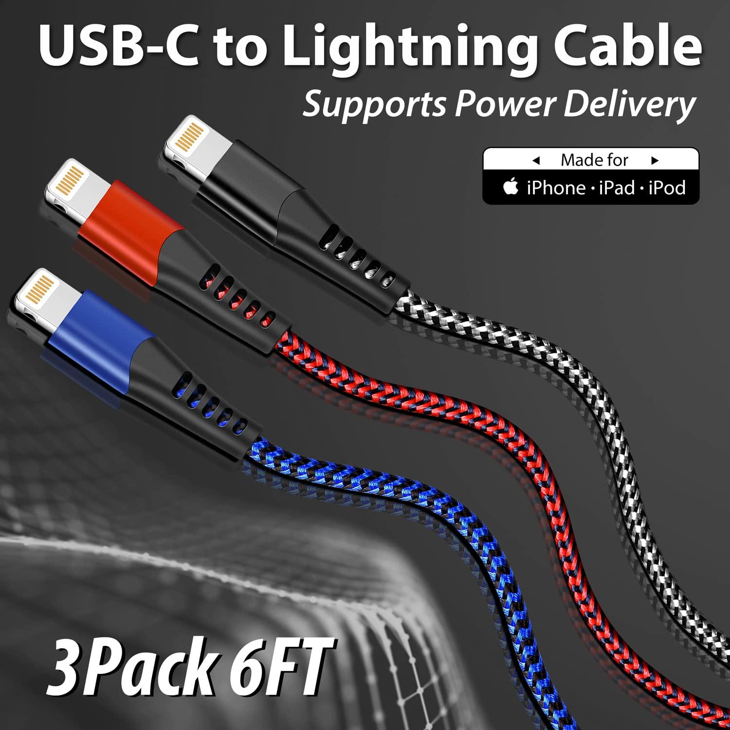 Cable USB C a Lightning 3 Pack 1.83m Cargador MFi iPhone