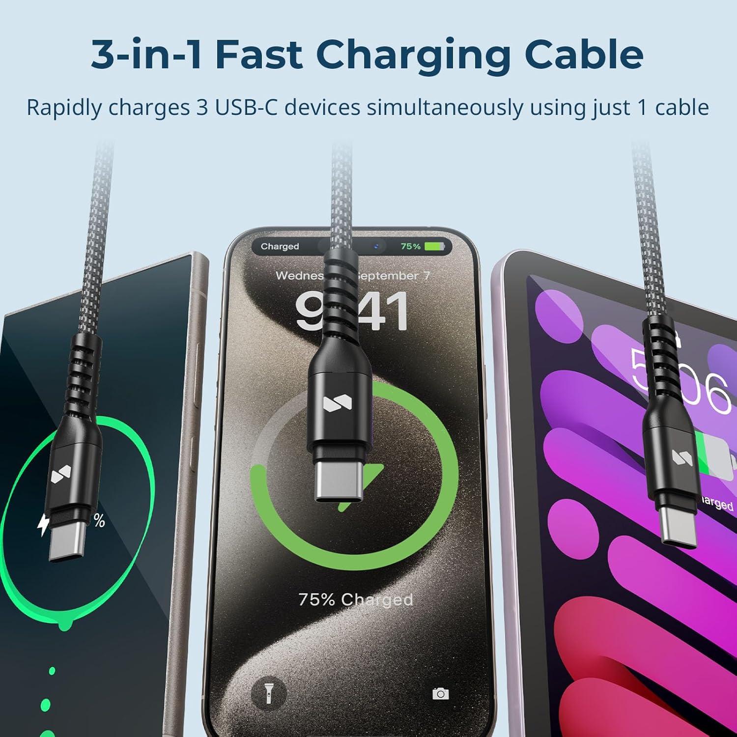 Cable USB-C 3-en-1 SmallRig 100W 1.22m Negro - Modelo 5079