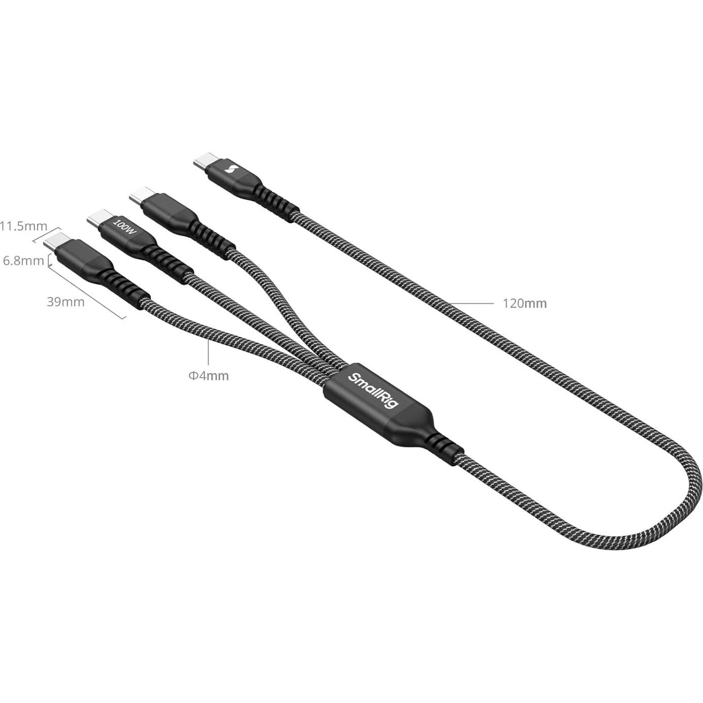 Cable USB-C 3-en-1 SmallRig 100W 1.22m Negro - Modelo 5079
