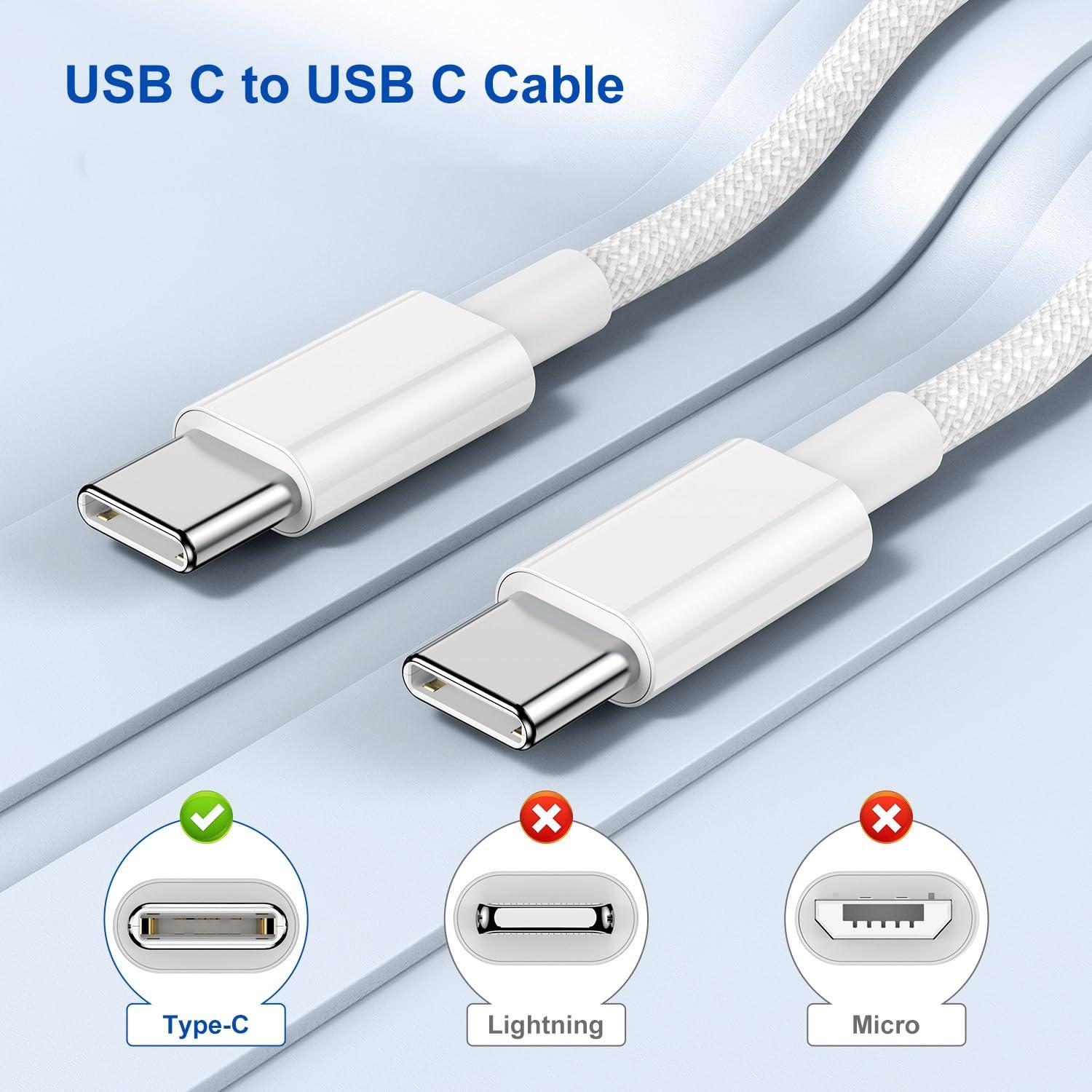 Paquete de 2 Cables USB-C a USB-C 1.83 m Hefaao Carga Rápida