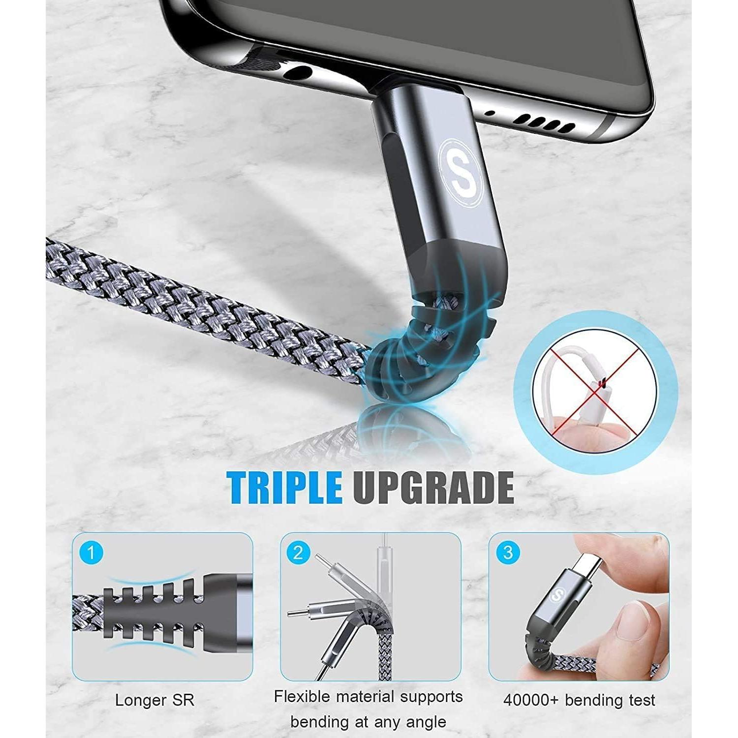 Cable de Carga USB Tipo C Sweguard 2m Trenzado Nylon Gris