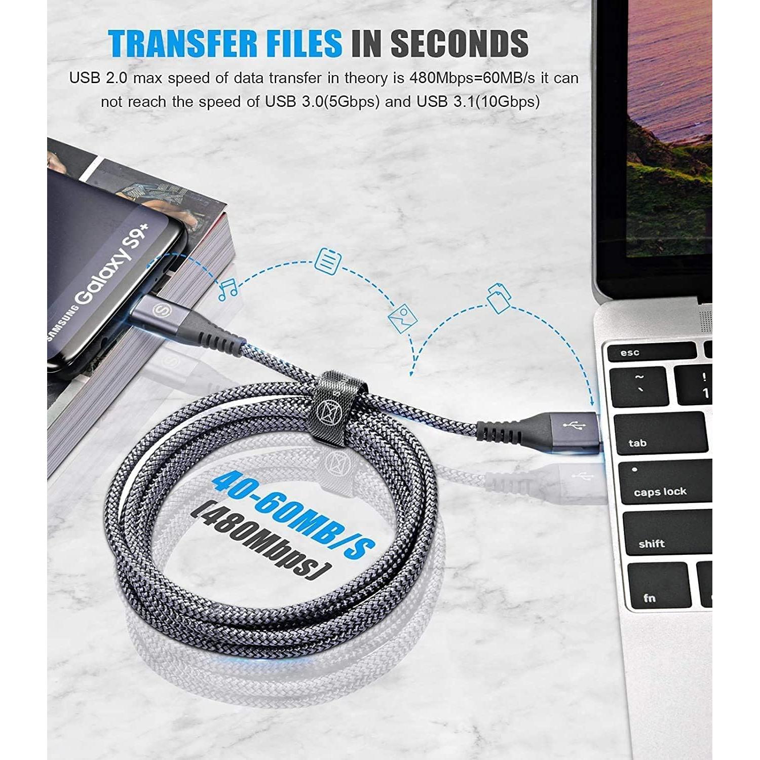 Cable de Carga USB Tipo C Sweguard 2m Trenzado Nylon Gris