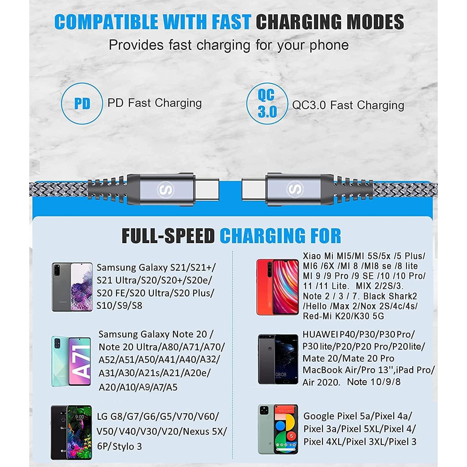 Cable de Carga USB Tipo C Sweguard 2m Trenzado Nylon Gris