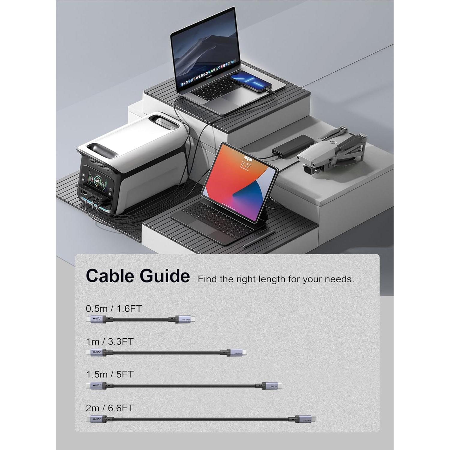 Cable USB C a C 1.5M IVIIN Thunderbolt 4 40Gbps 240W 8K