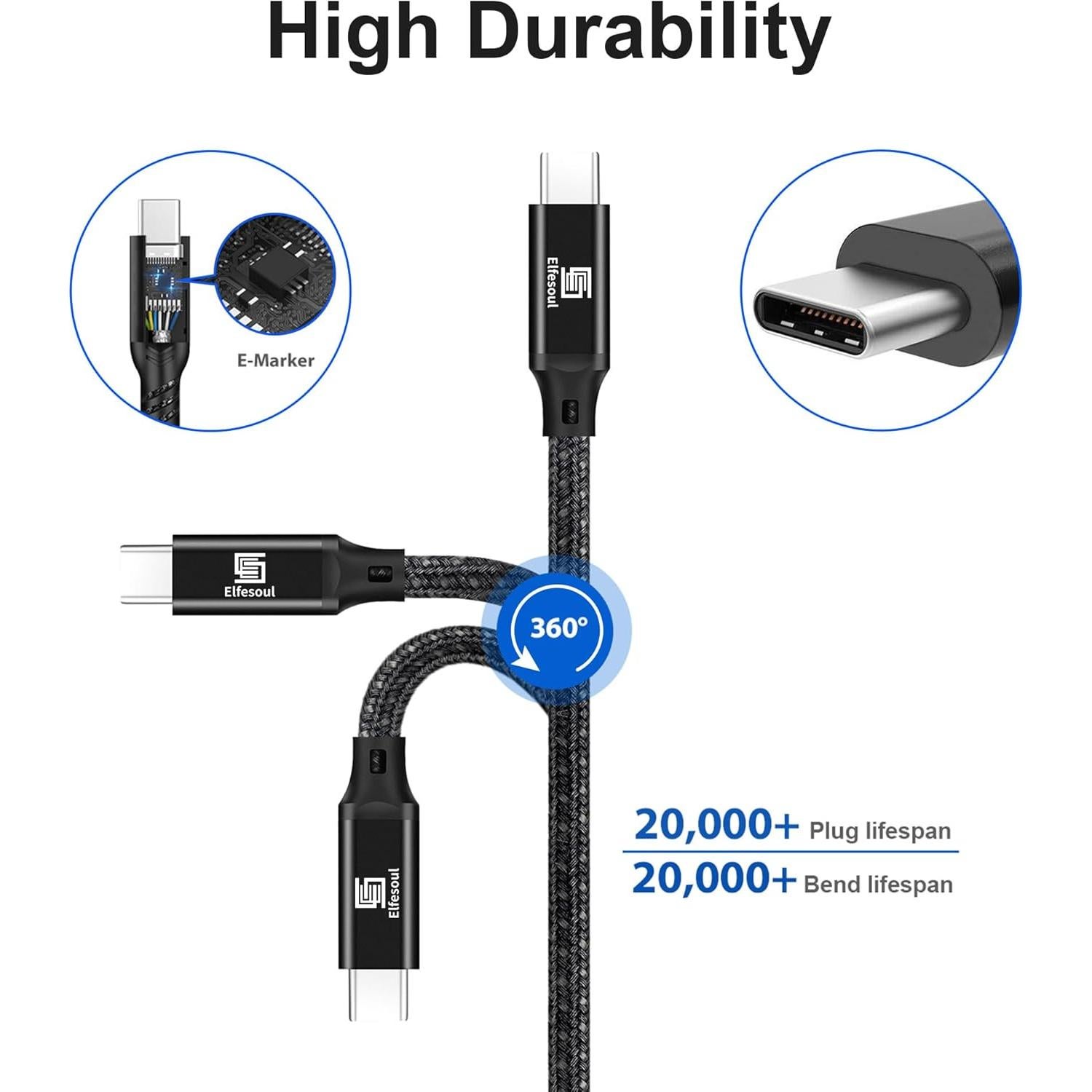 Cable USB C a C 2m Elfesoul 240W 40Gbps 8K HD