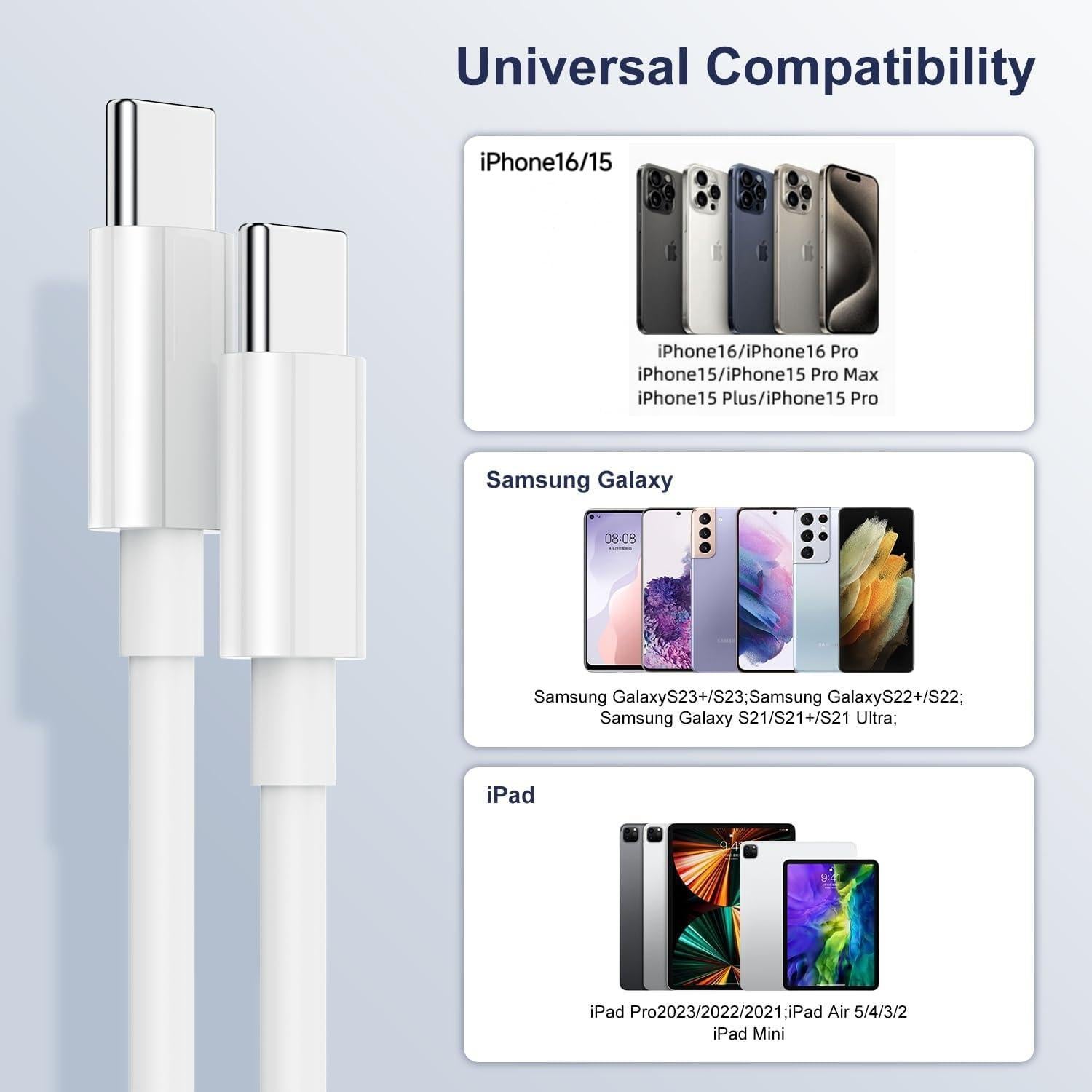 Cable USB C a USB C 60W Hefaao 6 pies (1.83m) Paquete de 2
