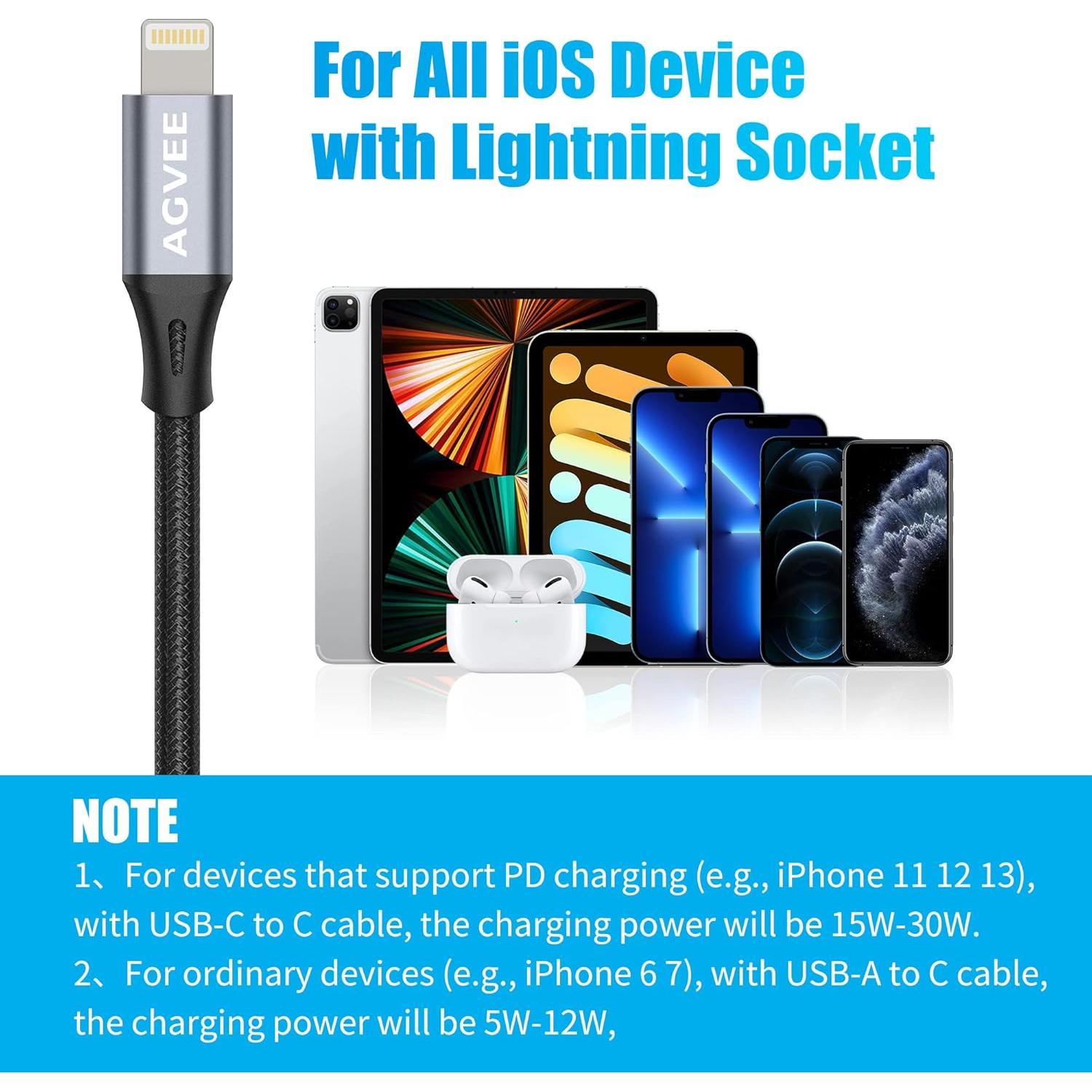 Adaptador USB-C a Lightning AGVEE 30W 10cm Gris Oscuro