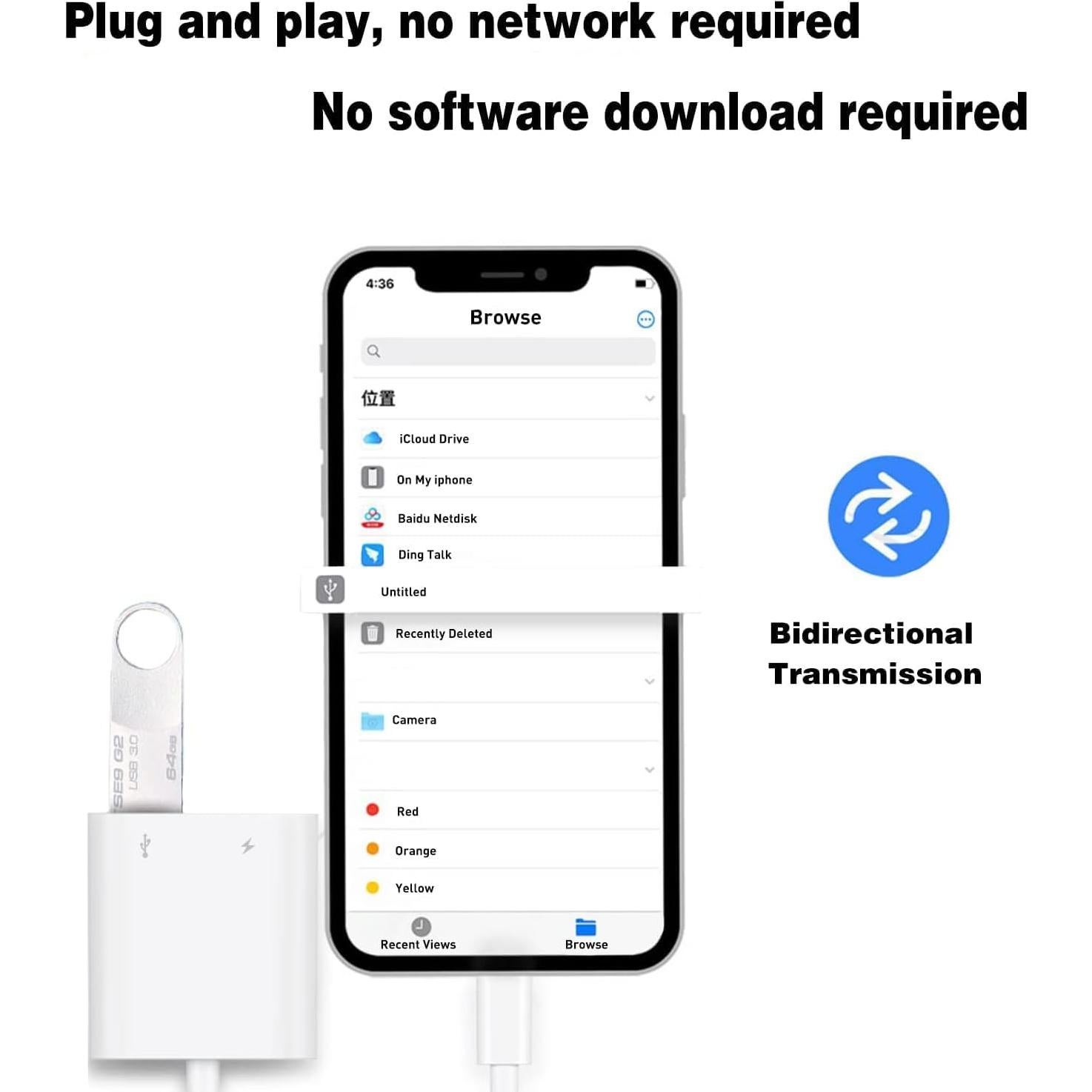 Adaptador de Cámara Lightning a USB Microwoo con Carga