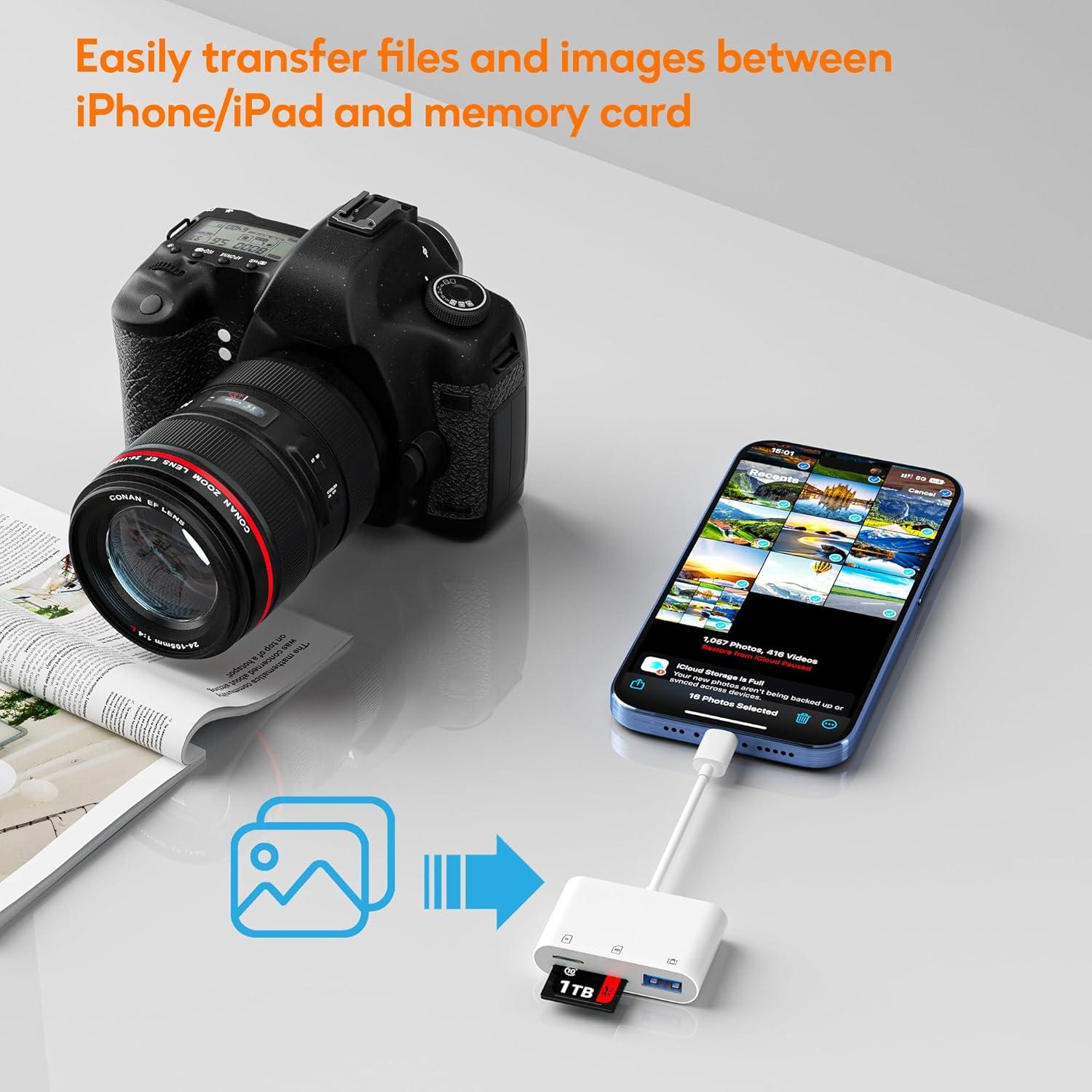 Lector de Tarjetas SD Bwttcb para iPhone - Adaptador USB Lightning