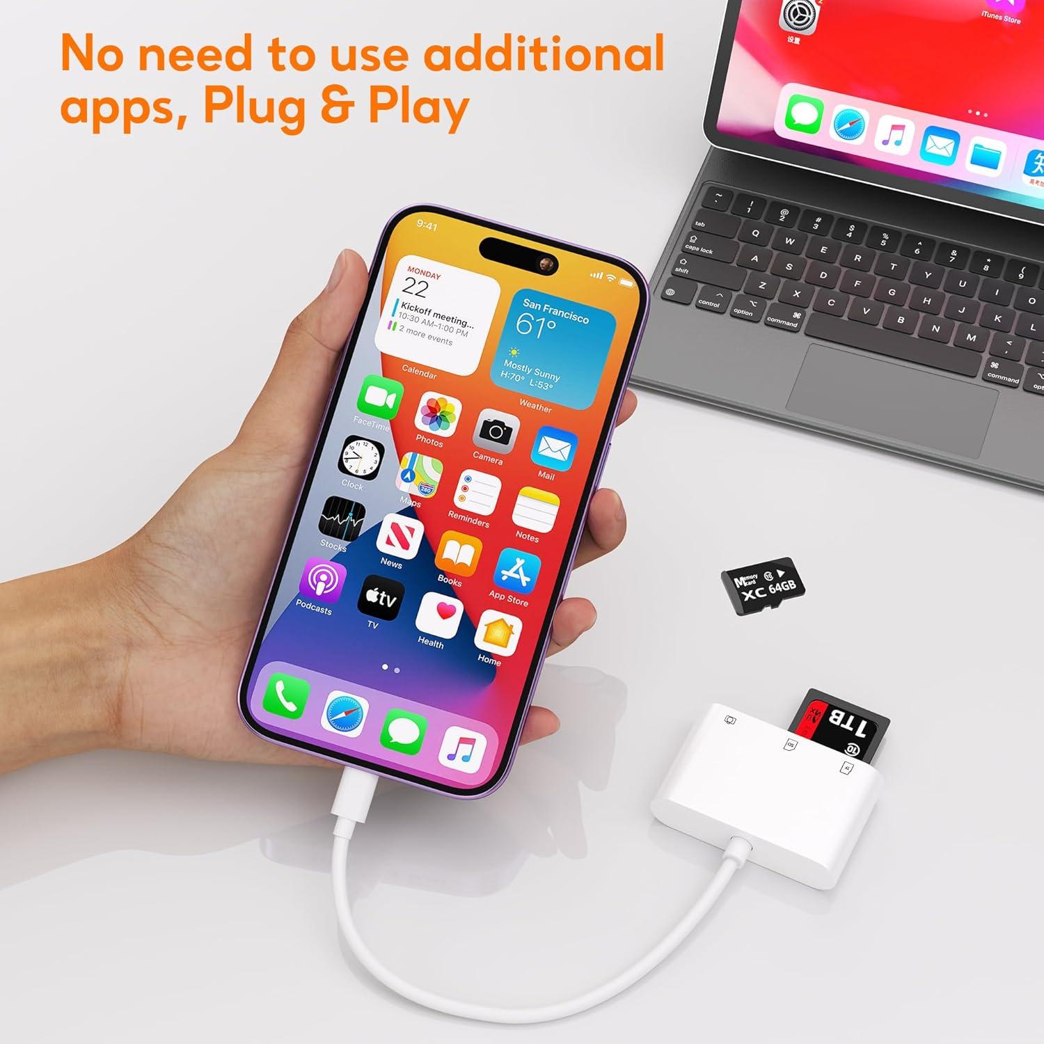 Lector de Tarjetas SD Bwttcb para iPhone - Adaptador USB Lightning