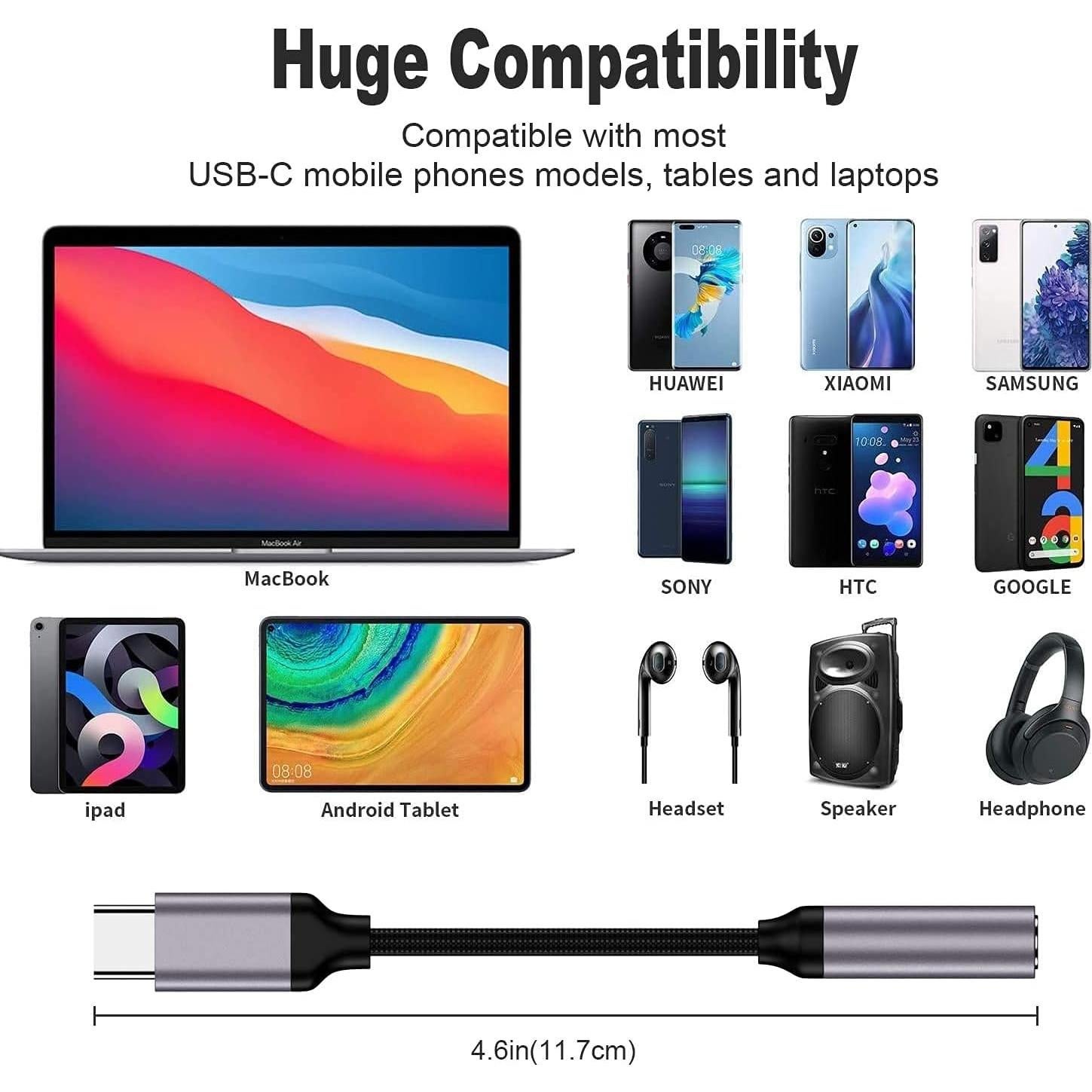 Adaptador USB-C a 3.5mm YCH - 2 Paquetes, Audio Hi-Fi