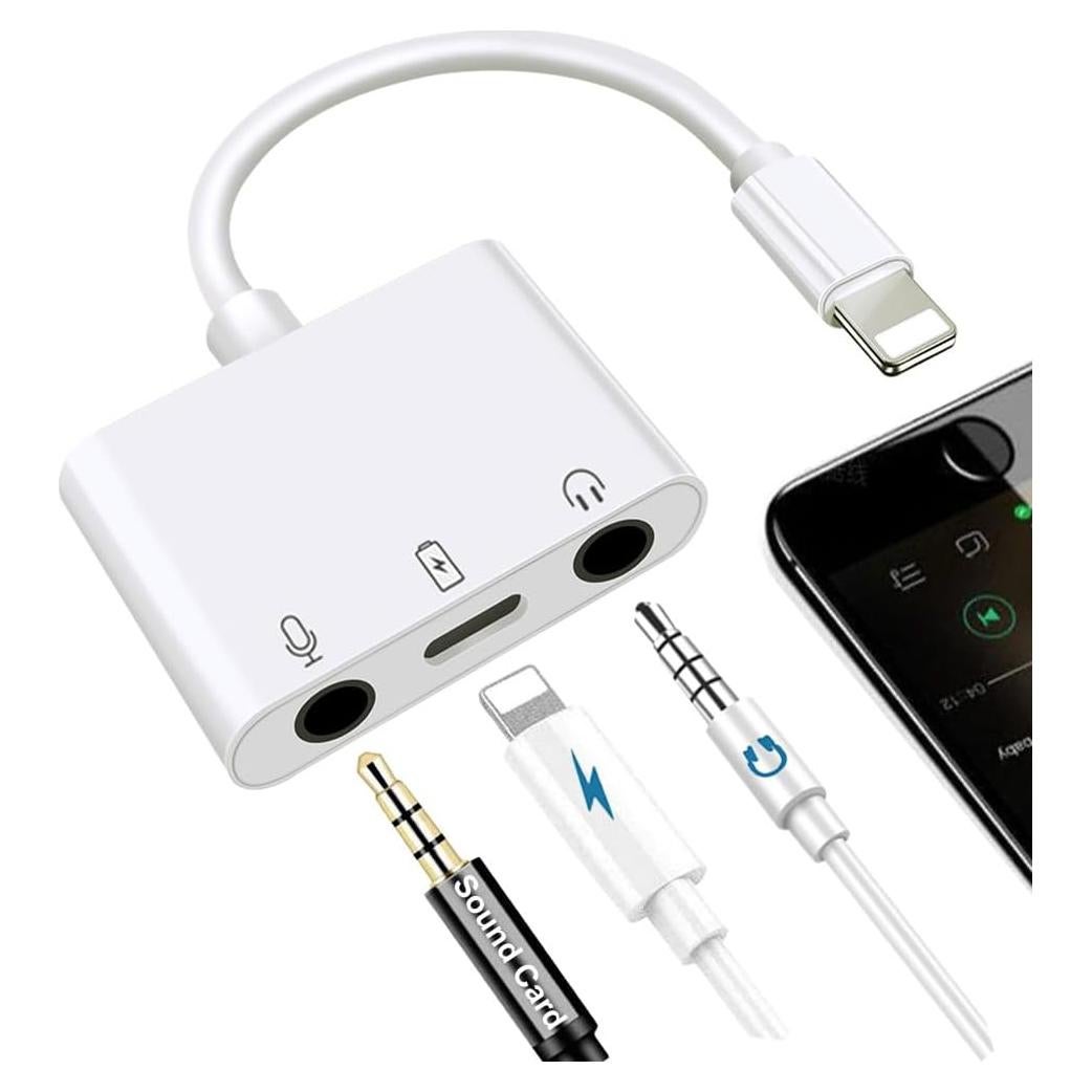 Adaptador de Micrófono y Auriculares 3.5mm Sanjyut para iPhone