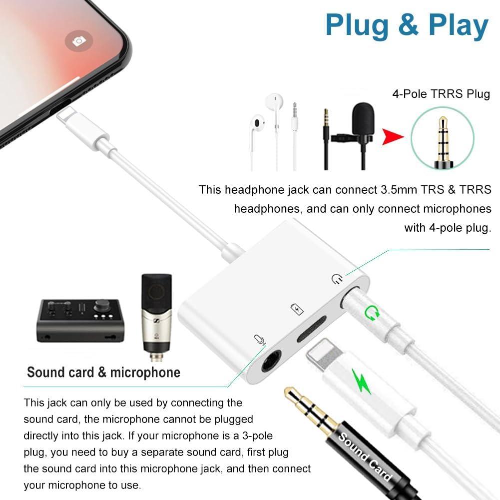 Adaptador de Micrófono y Auriculares 3.5mm Sanjyut para iPhone
