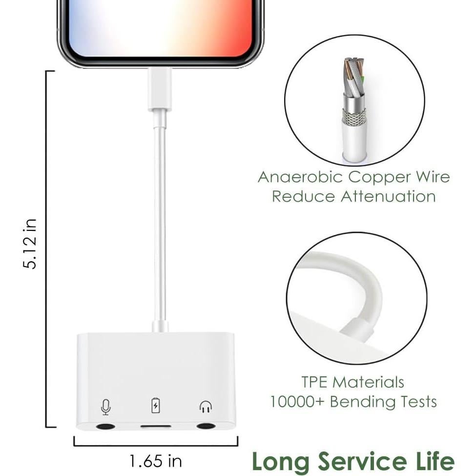 Adaptador de Micrófono y Auriculares 3.5mm Sanjyut para iPhone