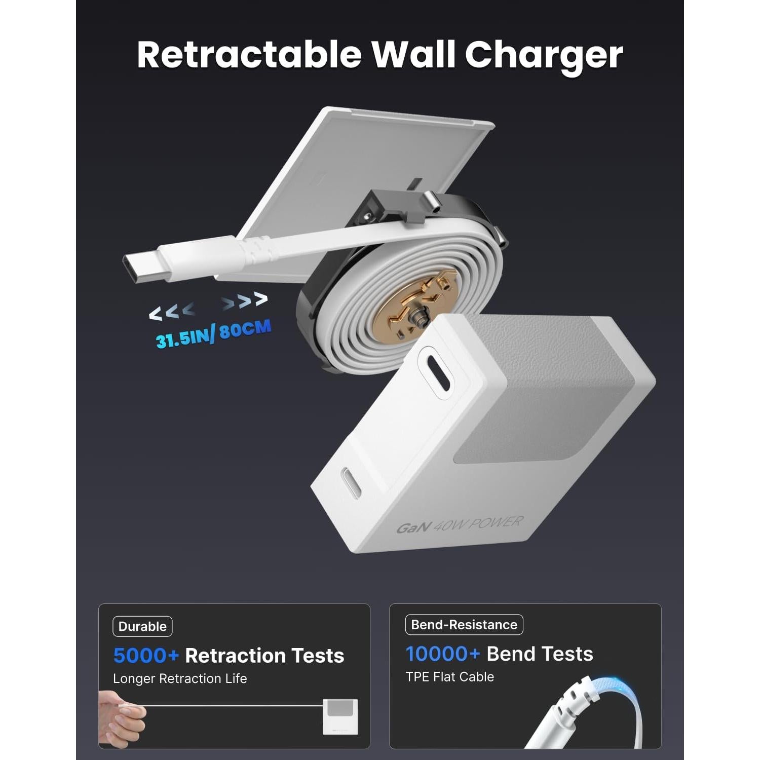 Cargador de Pared Gitryin 40W con Cable Tipo-C Retráctil 80cm