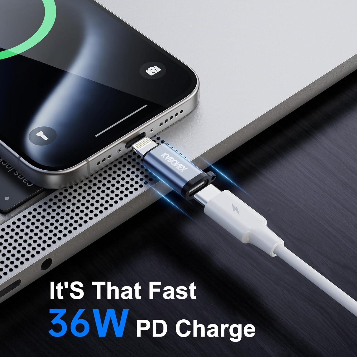 Adaptador USB C a Lightning Kabonex 36W Carga Rápida - 2 Paquetes