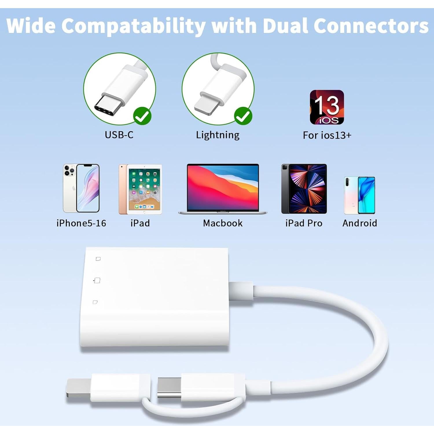 Lector de tarjetas SD USB C y Lightning Aplimln 3 en 1