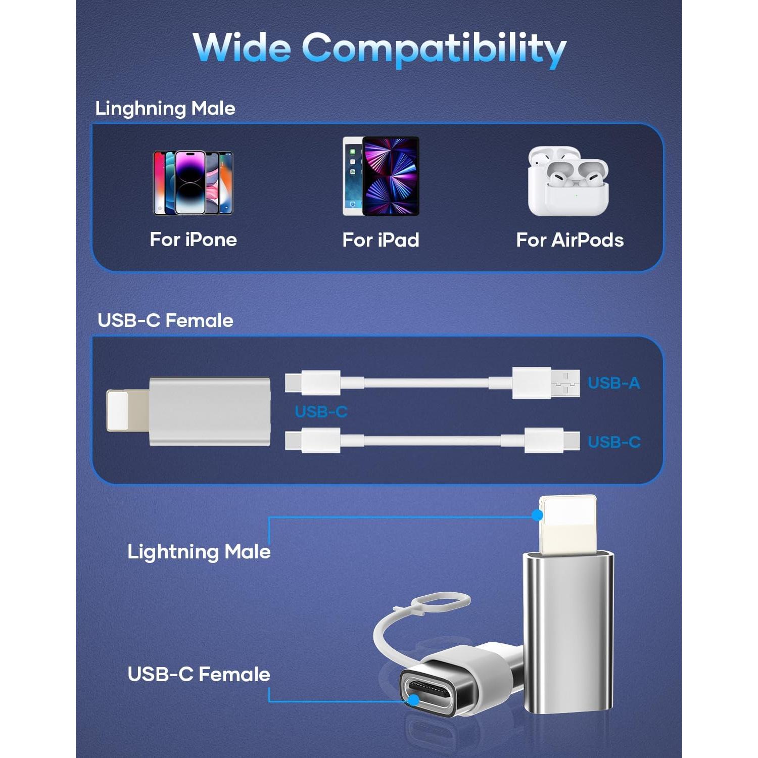 Adaptador USB C a Lightning SHENZHEN TTGK 2 Paquete Plata