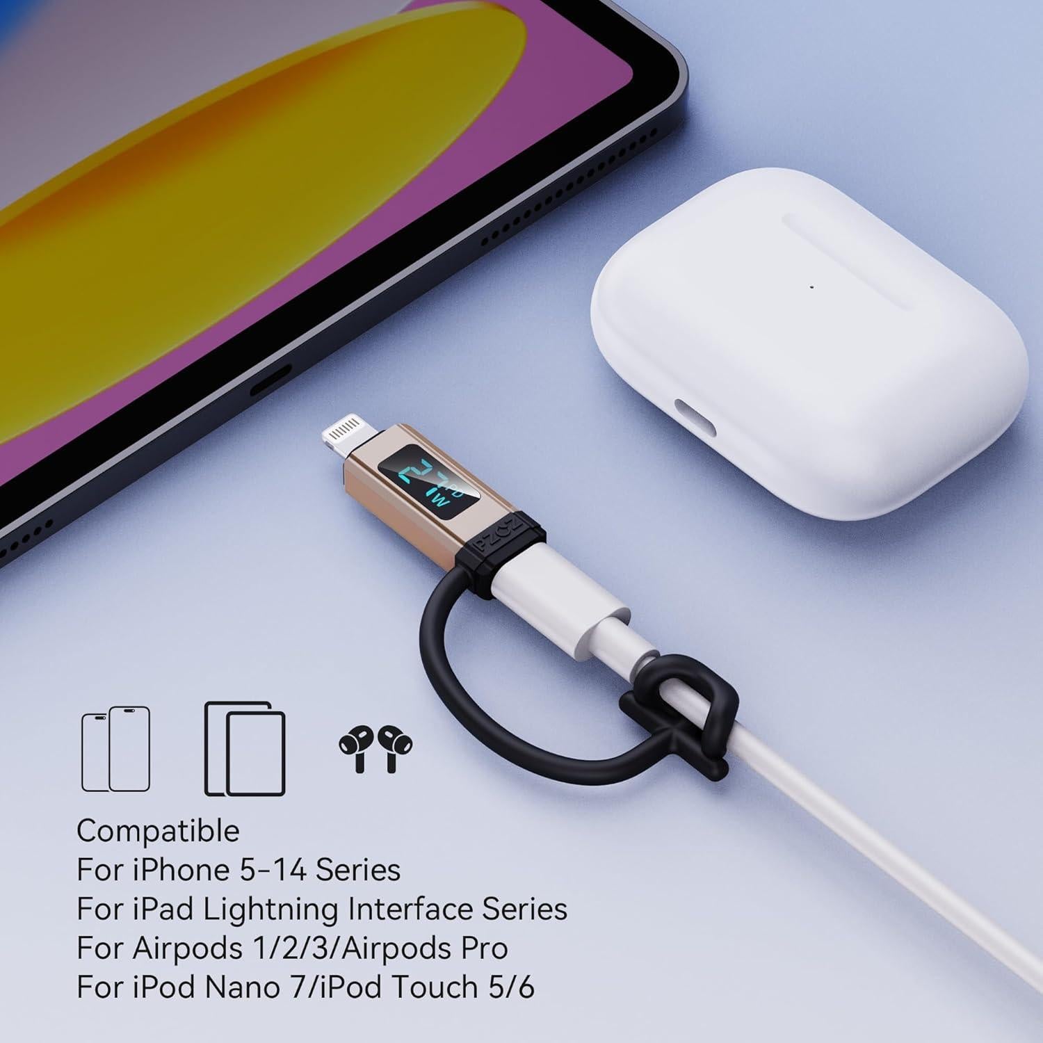 Adaptador USB C a Lightning PZOZ 27W con Pantalla LED - 2 Paquetes