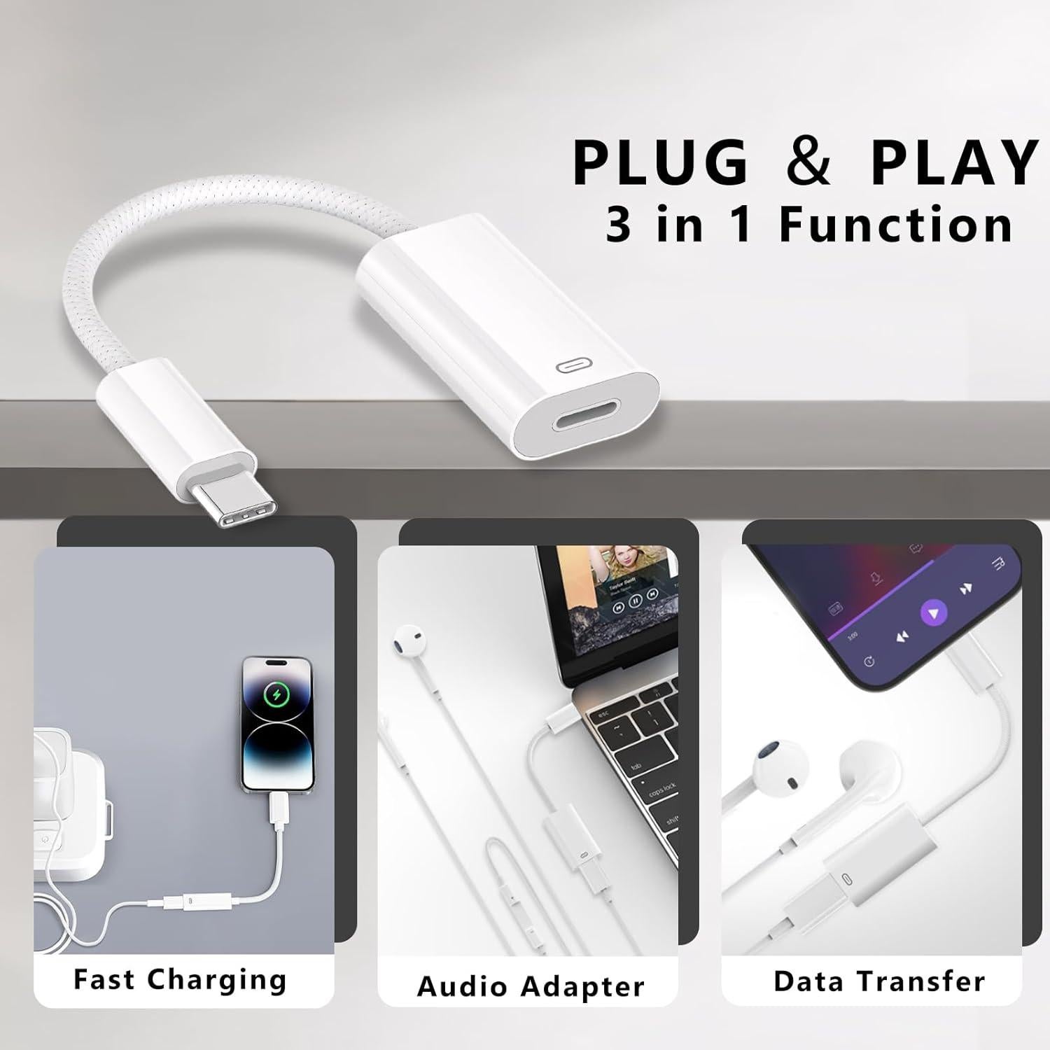 Adaptador USB C a Lightning GetsISKON - Audio y Carga Rápida